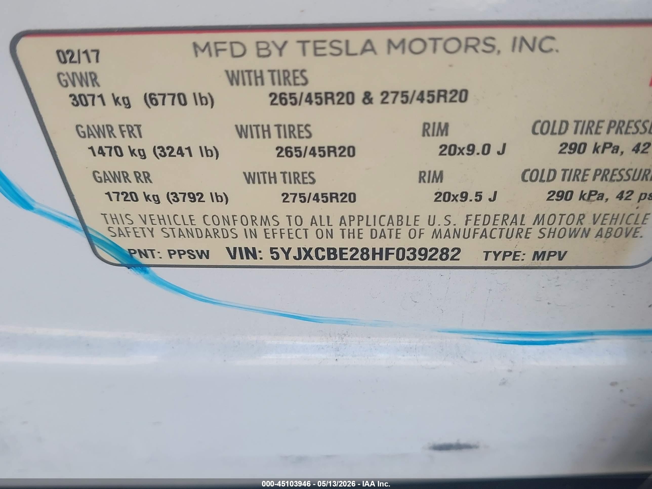 2017 Tesla Model X 100d/75d/90d White vin: 5YJXCBE28HF039282