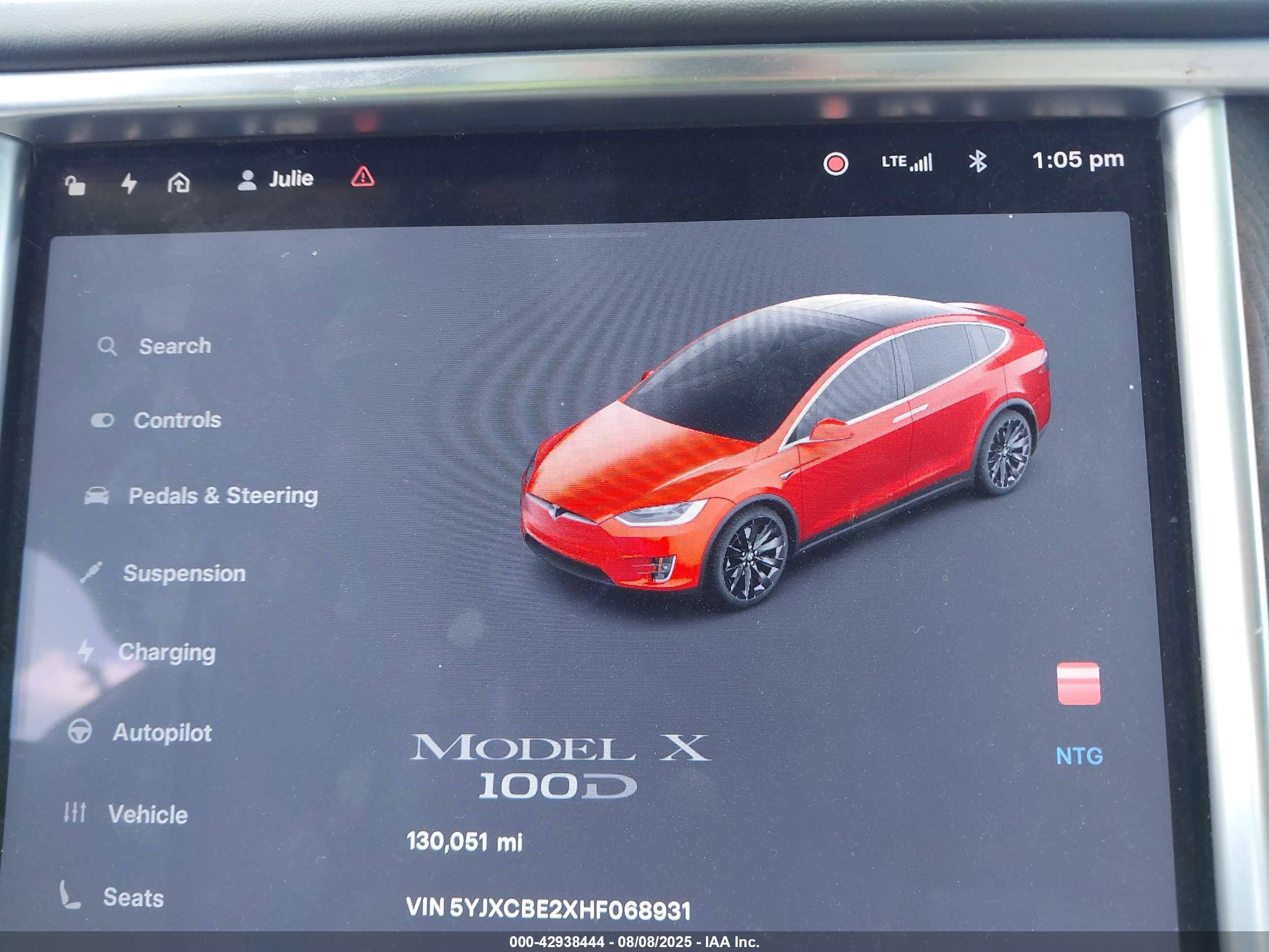 2017 Tesla Model X 100d/75d/90d Красный vin: 5YJXCBE2XHF068931