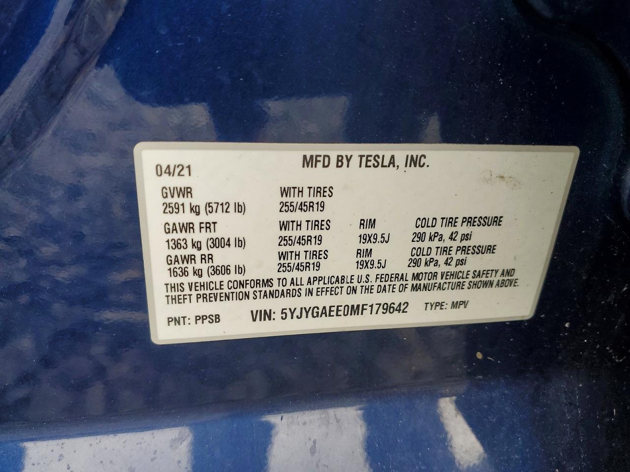 2021 Tesla Model Y Синий vin: 5YJYGAEE0MF179642