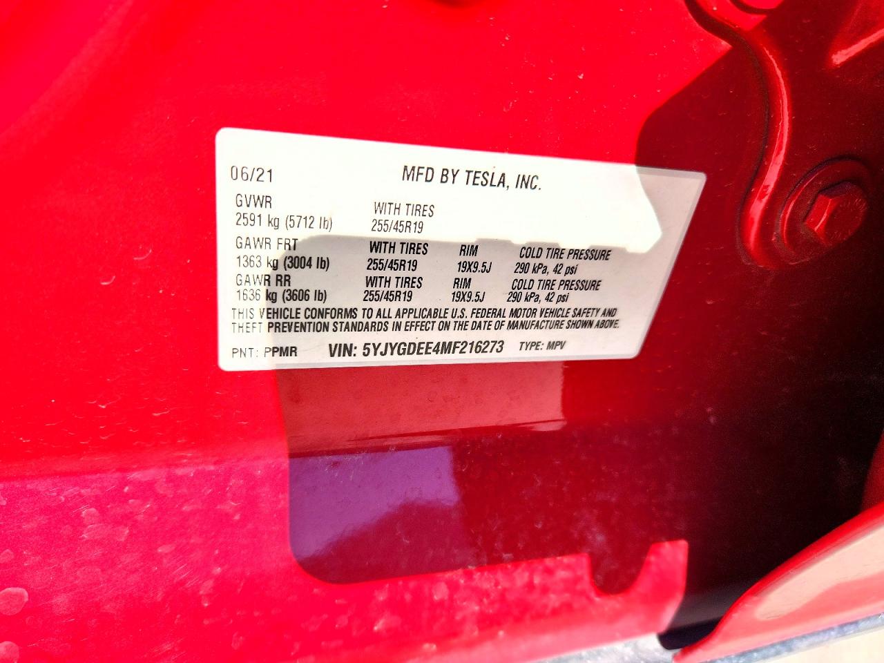 2021 Tesla Model Y Red vin: 5YJYGDEE4MF216273
