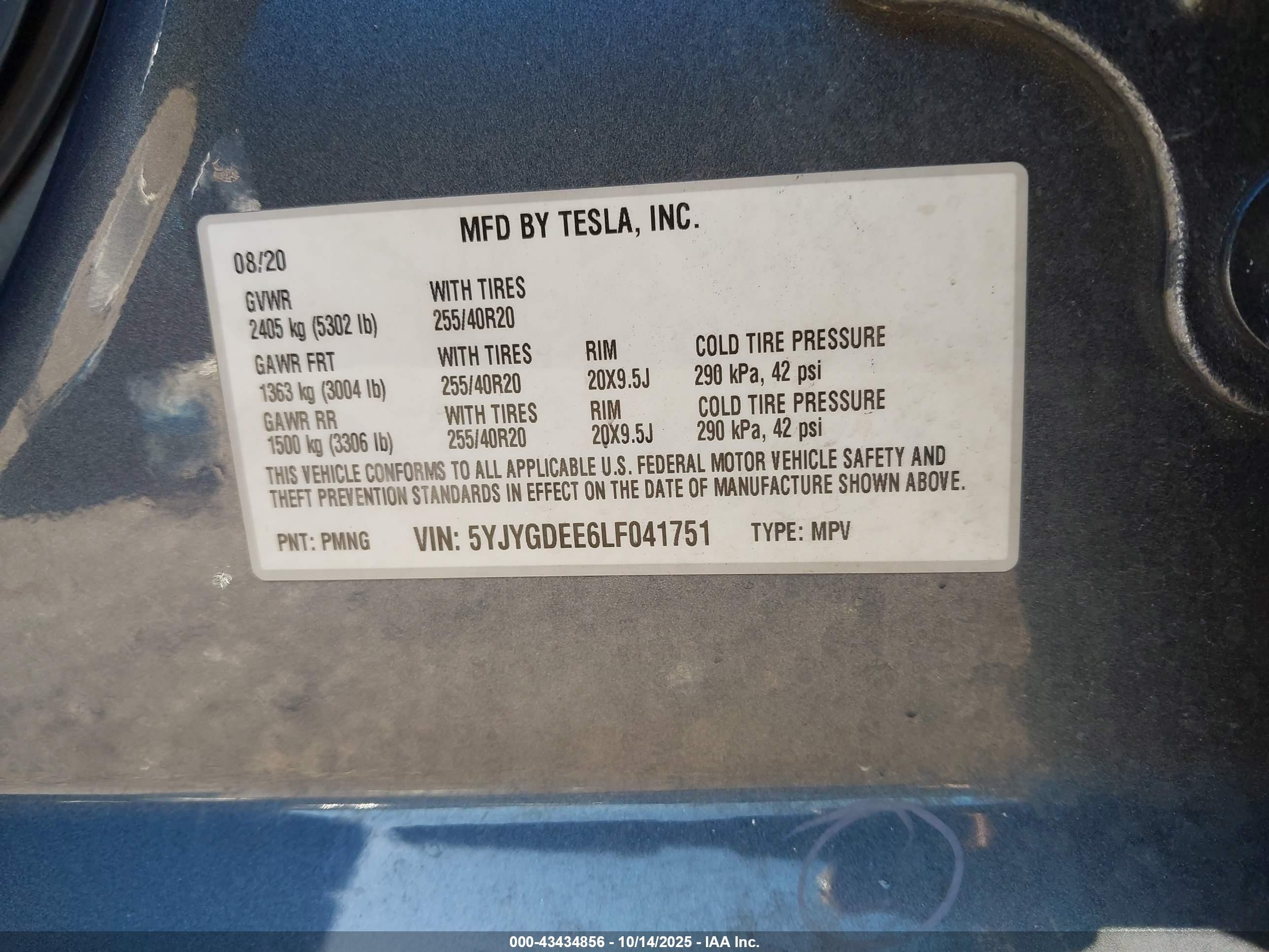 2020 Tesla Model Y Long Range Dual Motor All-wheel Drive Gray vin: 5YJYGDEE6LF041751