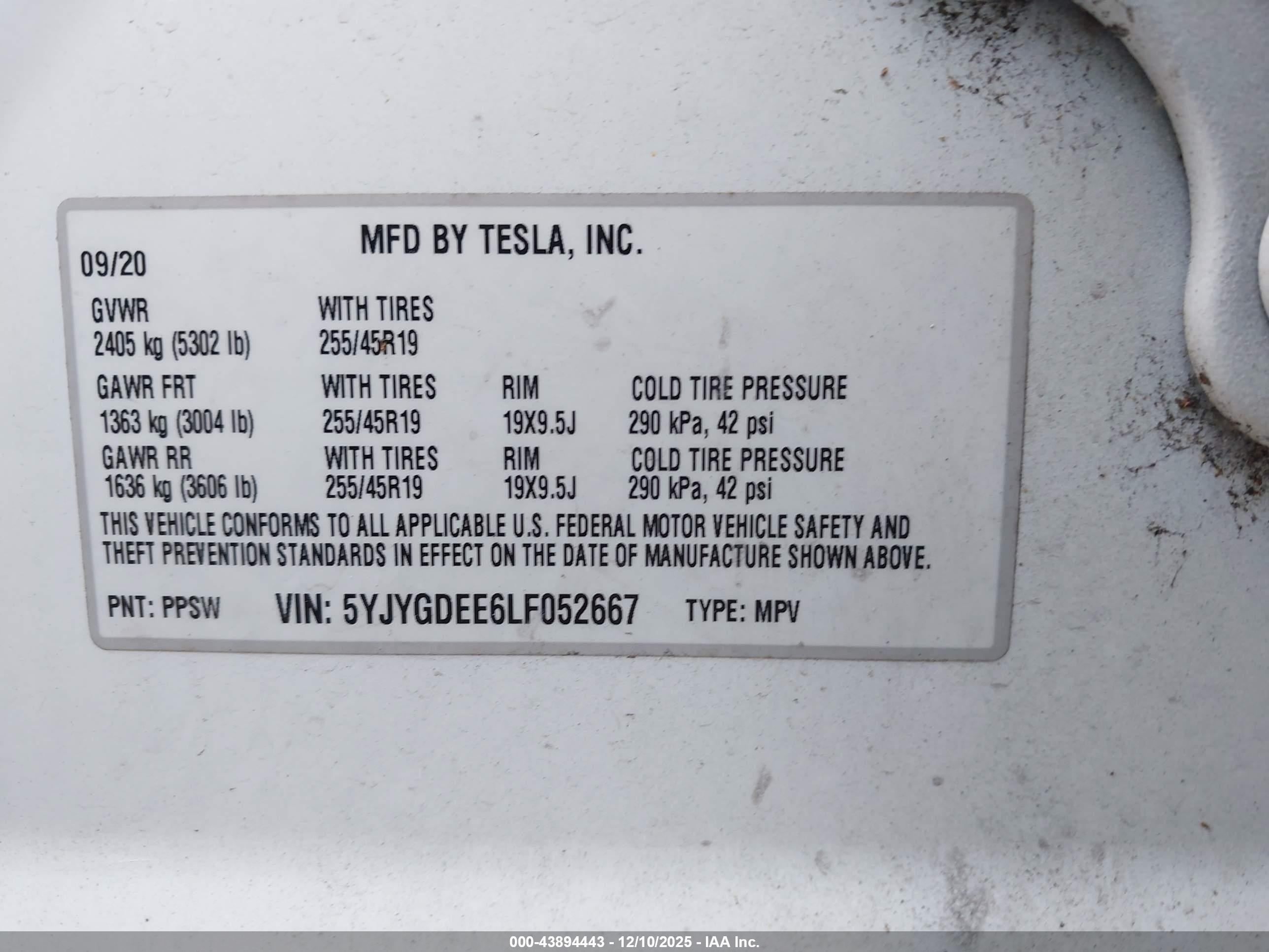 2020 Tesla Model Y Long Range Dual Motor All-wheel Drive Белый vin: 5YJYGDEE6LF052667