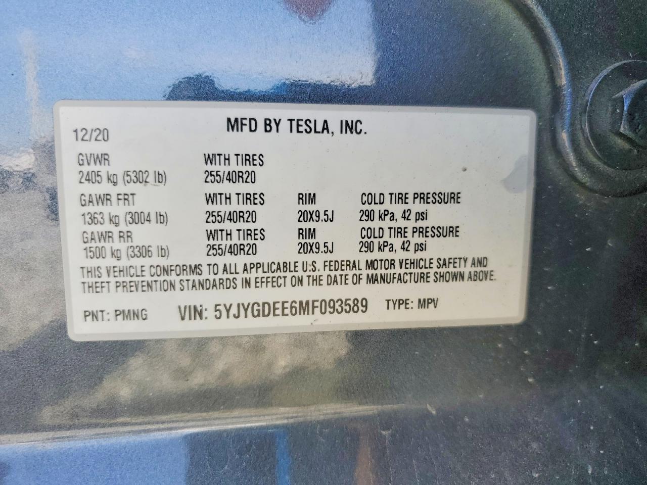 2021 Tesla Model Y Серый vin: 5YJYGDEE6MF093589