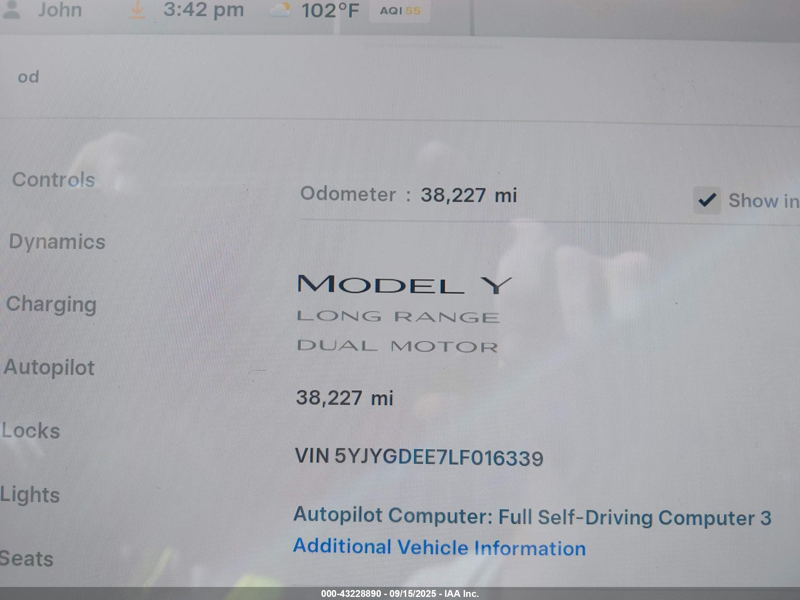 2020 Tesla Model Y Long Range Dual Motor All-wheel Drive Gray vin: 5YJYGDEE7LF016339