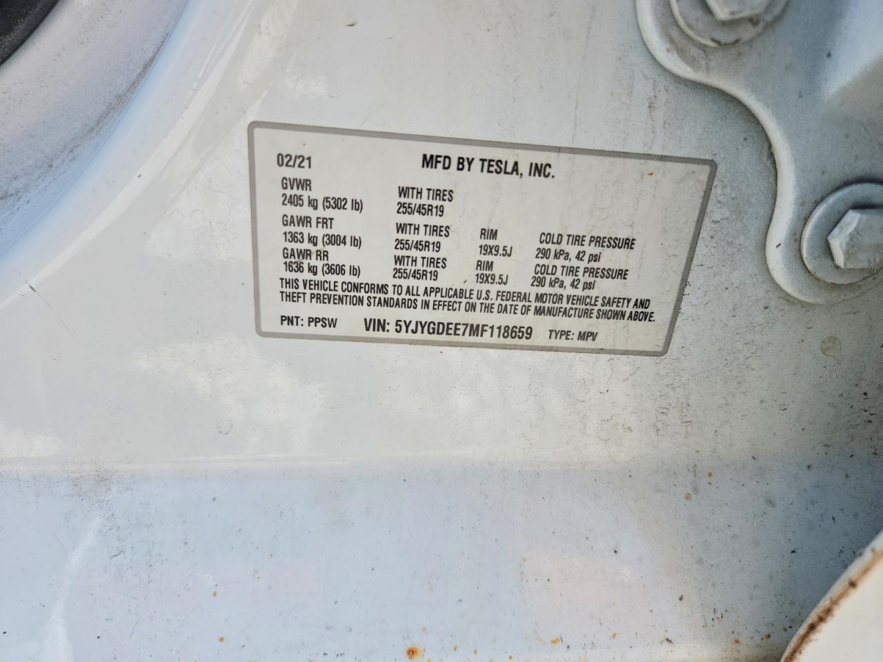 2021 Tesla Model Y White vin: 5YJYGDEE7MF118659