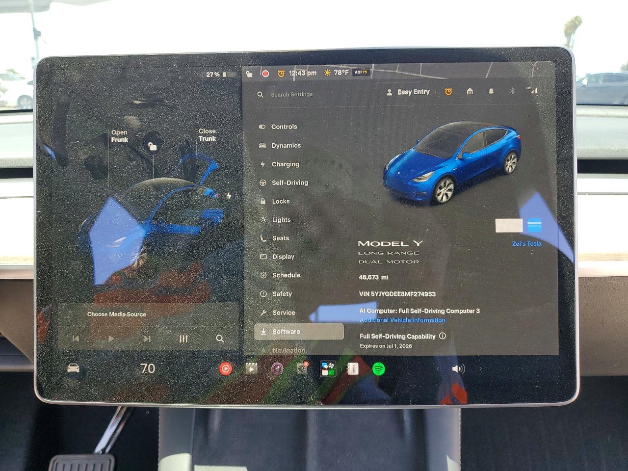 2021 Tesla Model Y Blue vin: 5YJYGDEE8MF274953