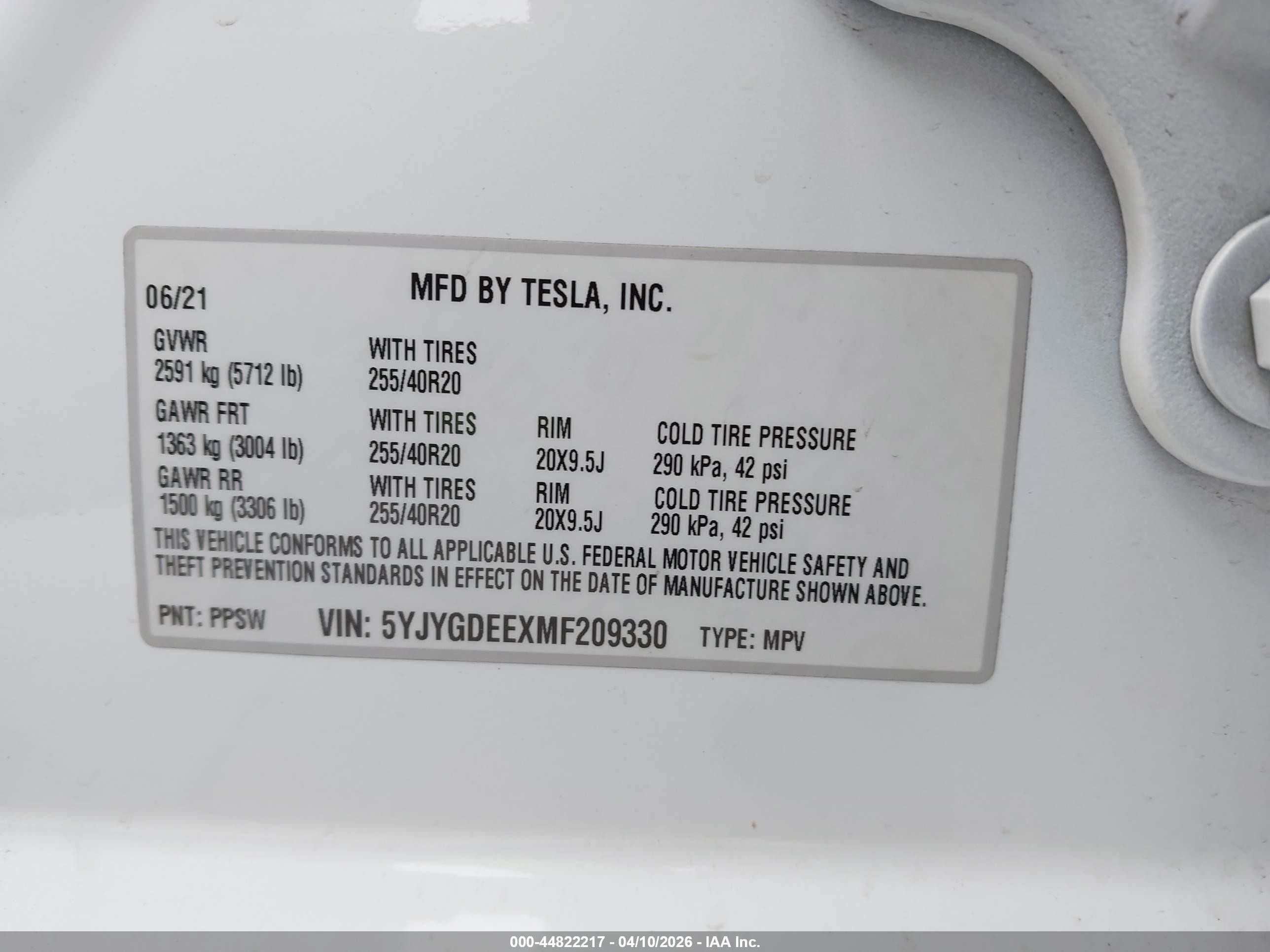 2021 Tesla Model Y Long Range Dual Motor All-wheel Drive Белый vin: 5YJYGDEEXMF209330