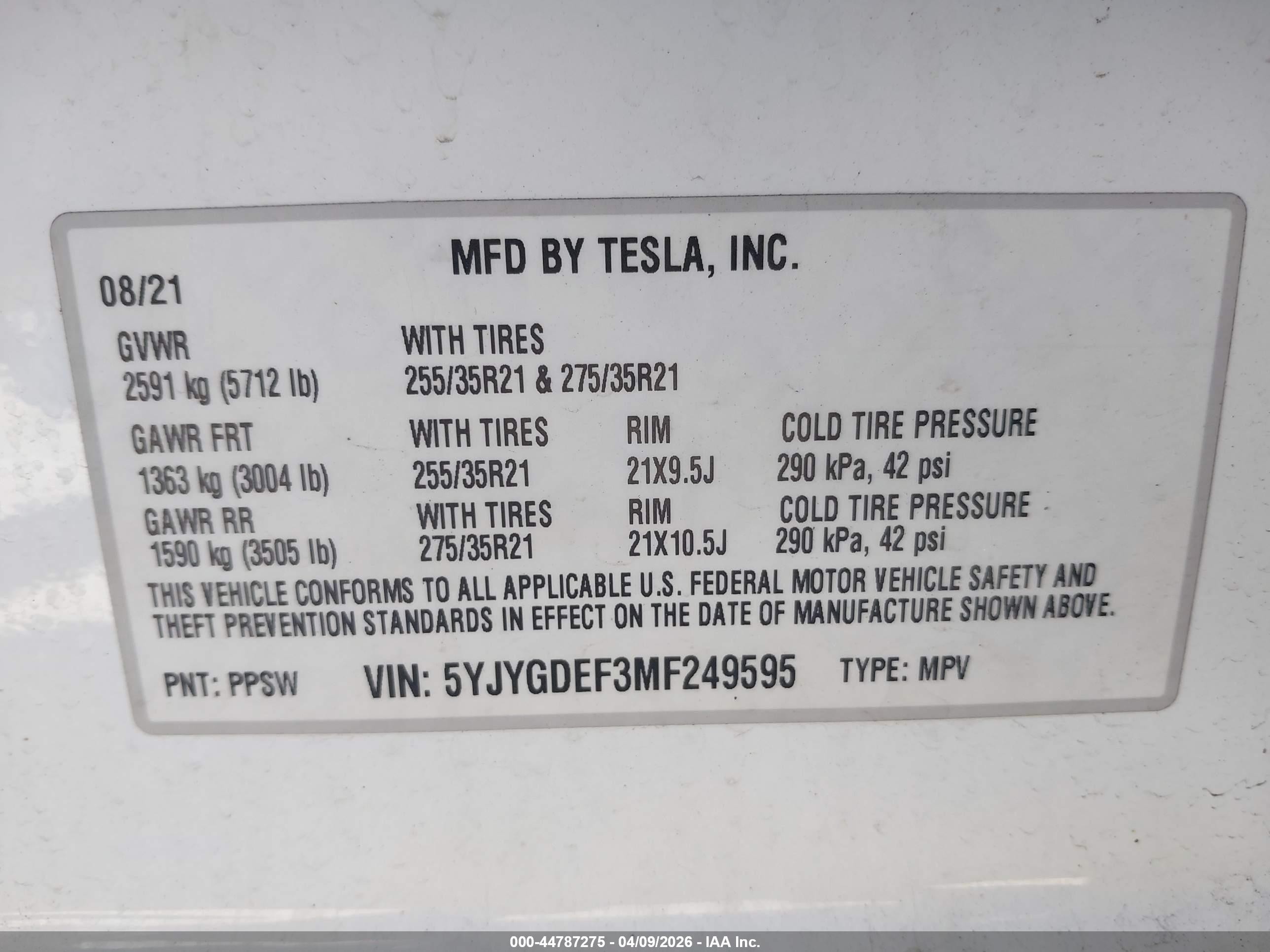 2021 Tesla Model Y Performance Dual Motor All-wheel Drive White vin: 5YJYGDEF3MF249595