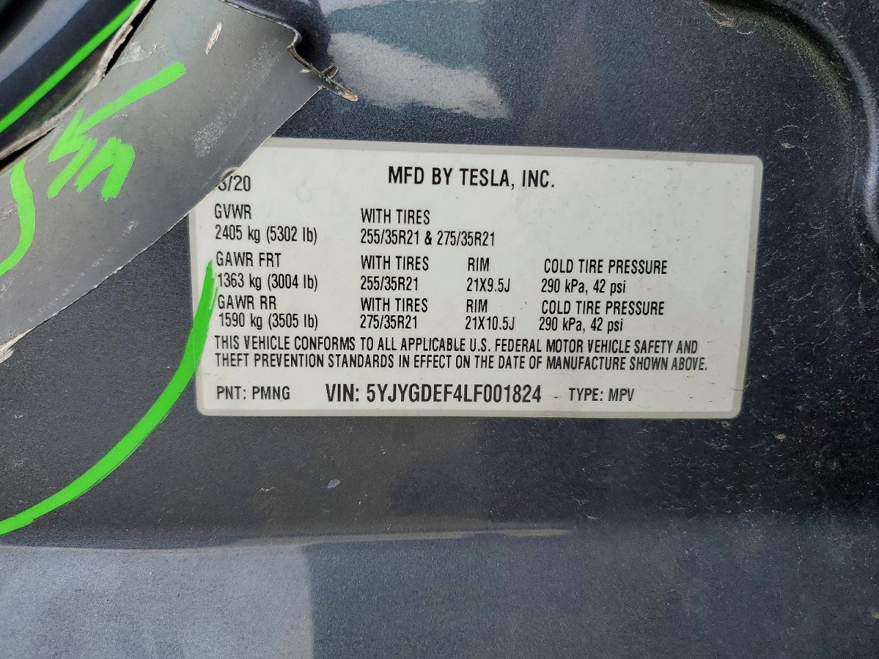 2020 Tesla Model Y Gray vin: 5YJYGDEF4LF001824