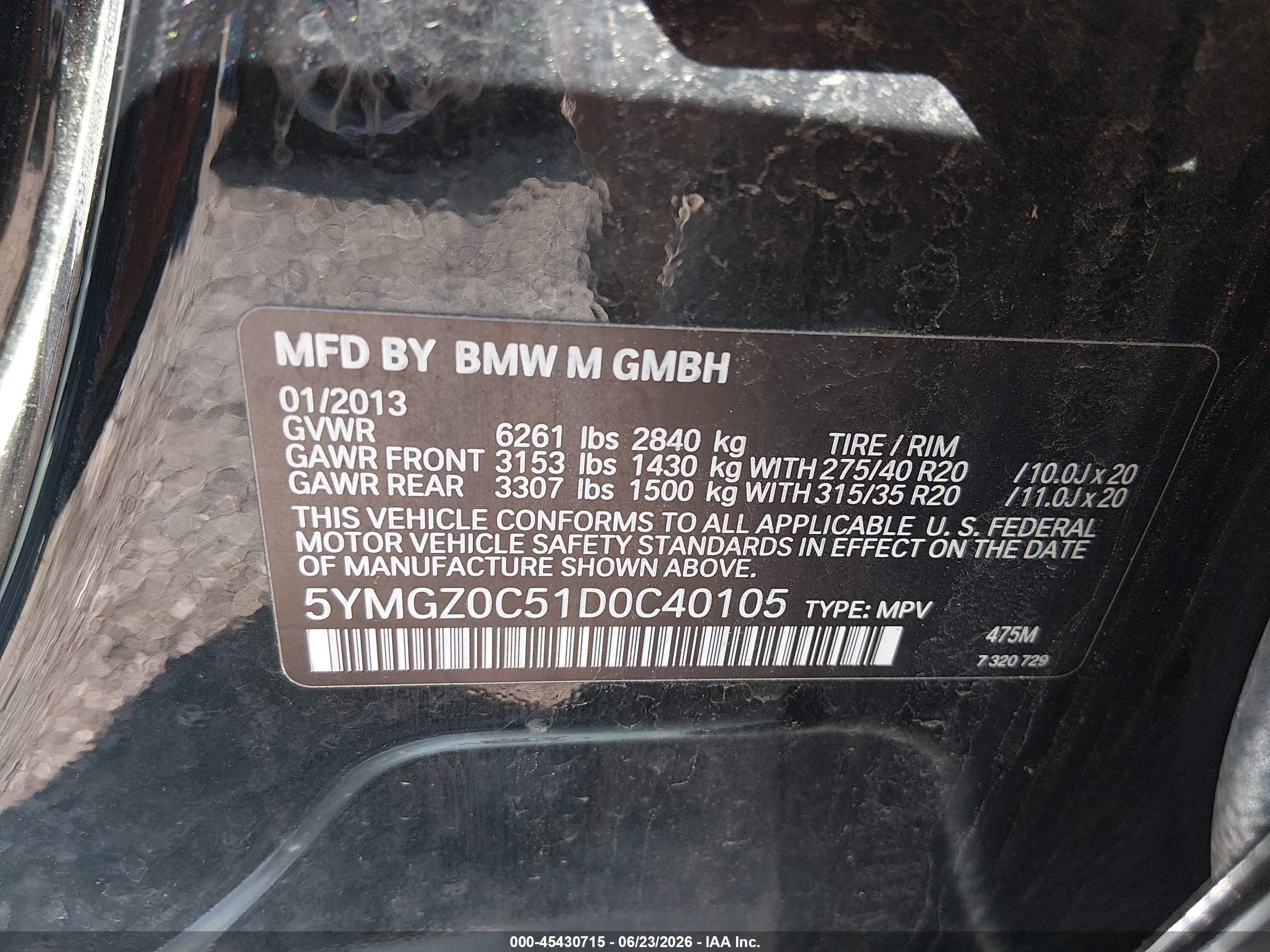 2013 Bmw X6 M   Black vin: 5YMGZ0C51D0C40105