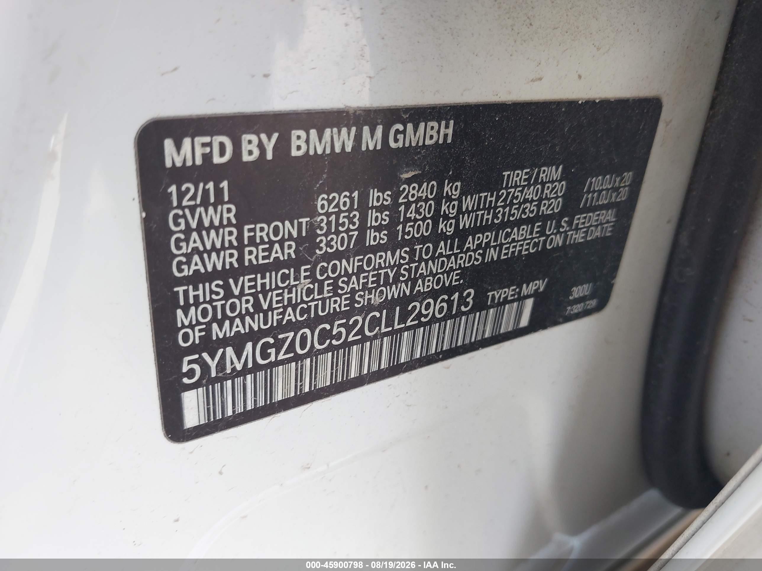 2012 Bmw X6 M   Белый vin: 5YMGZ0C52CLL29613
