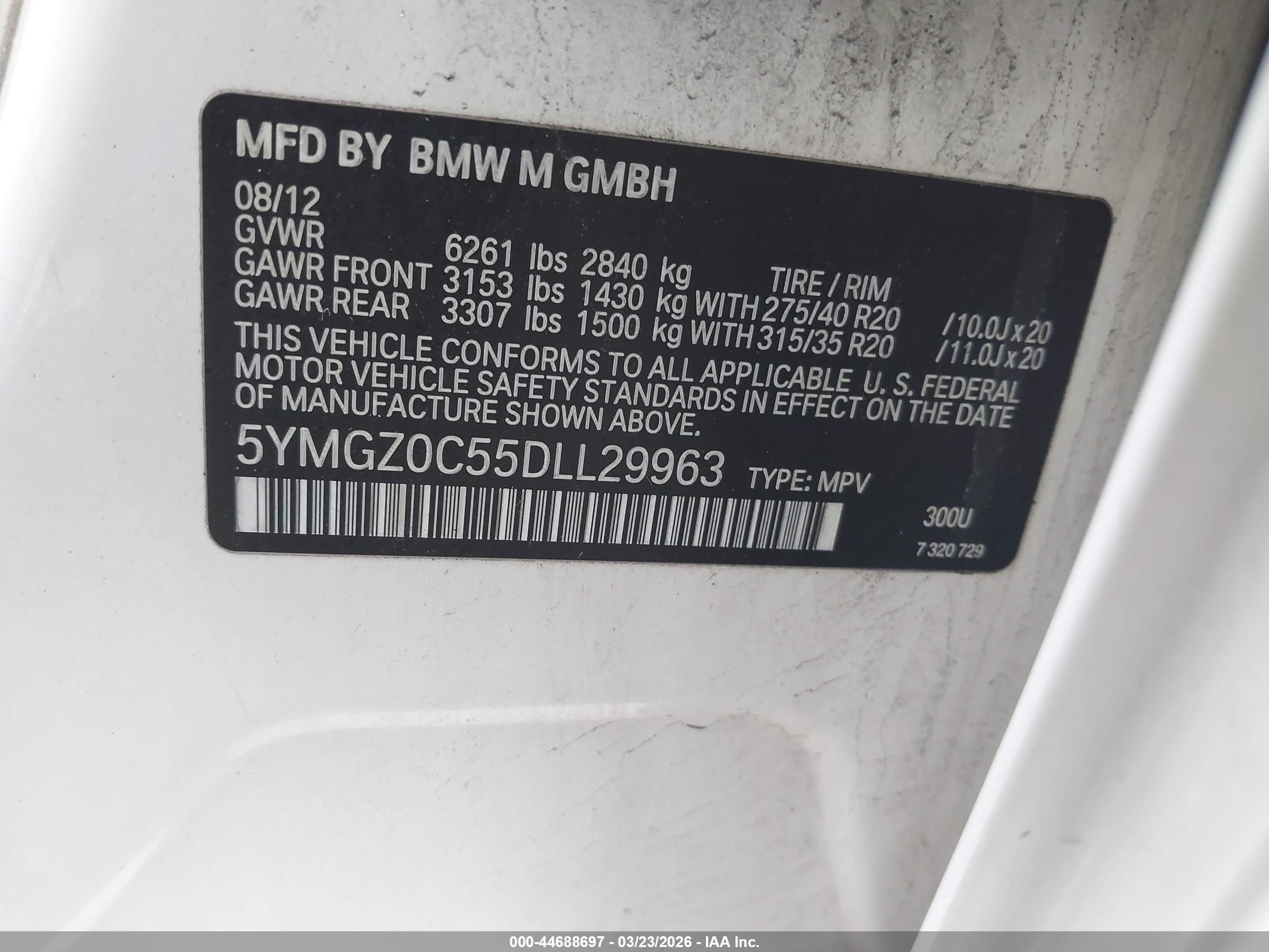 2013 Bmw X6 M   White vin: 5YMGZ0C55DLL29963