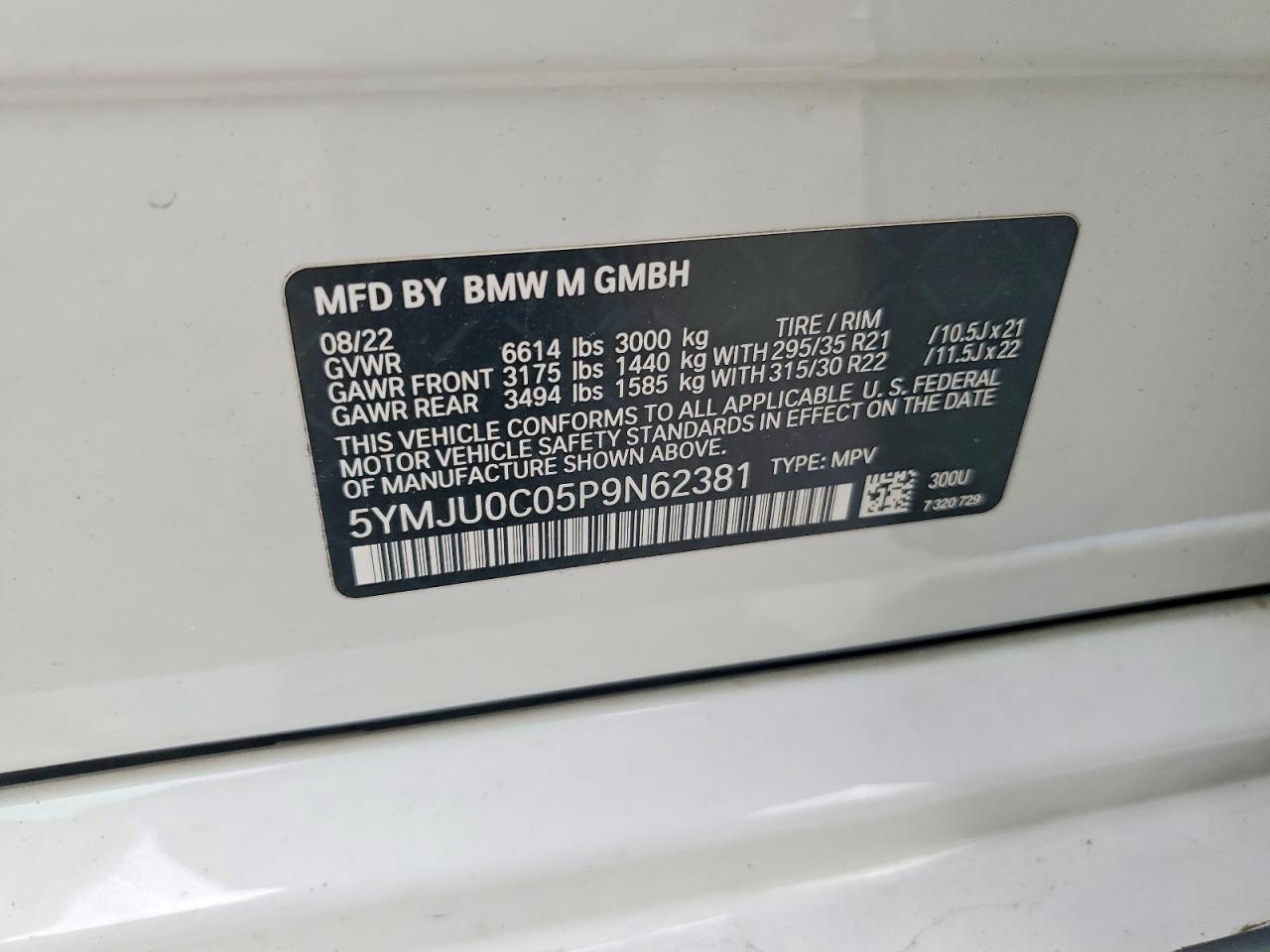 2023 Bmw X5 M White vin: 5YMJU0C05P9N62381