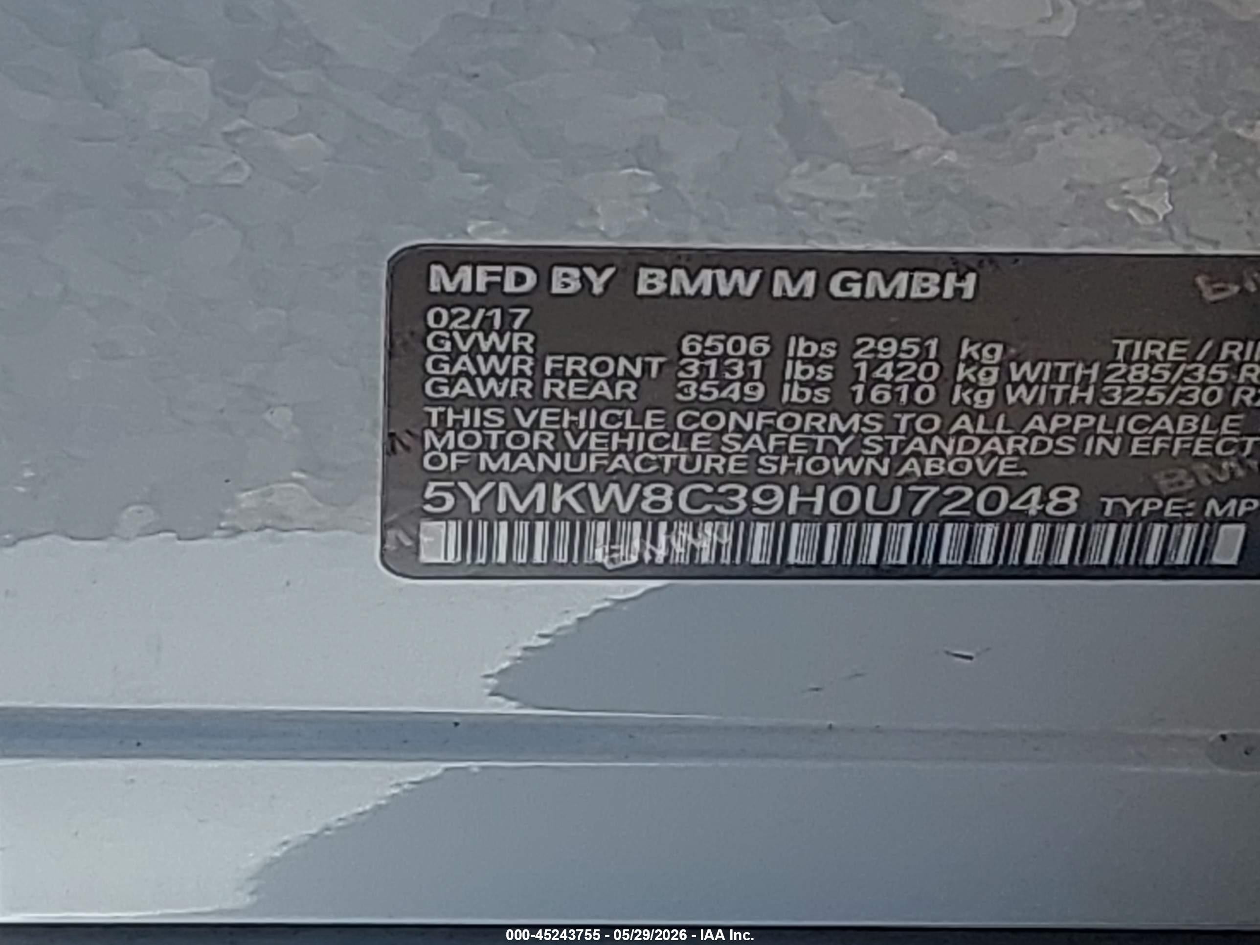 2017 Bmw X6 M White vin: 5YMKW8C39H0U72048