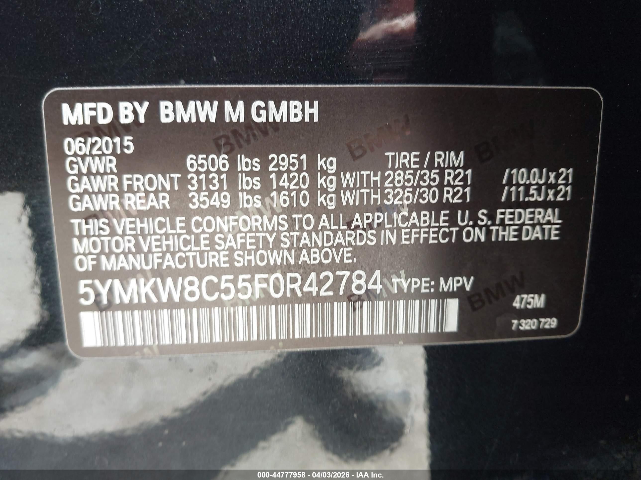 2015 Bmw X6 M   Black vin: 5YMKW8C55F0R42784