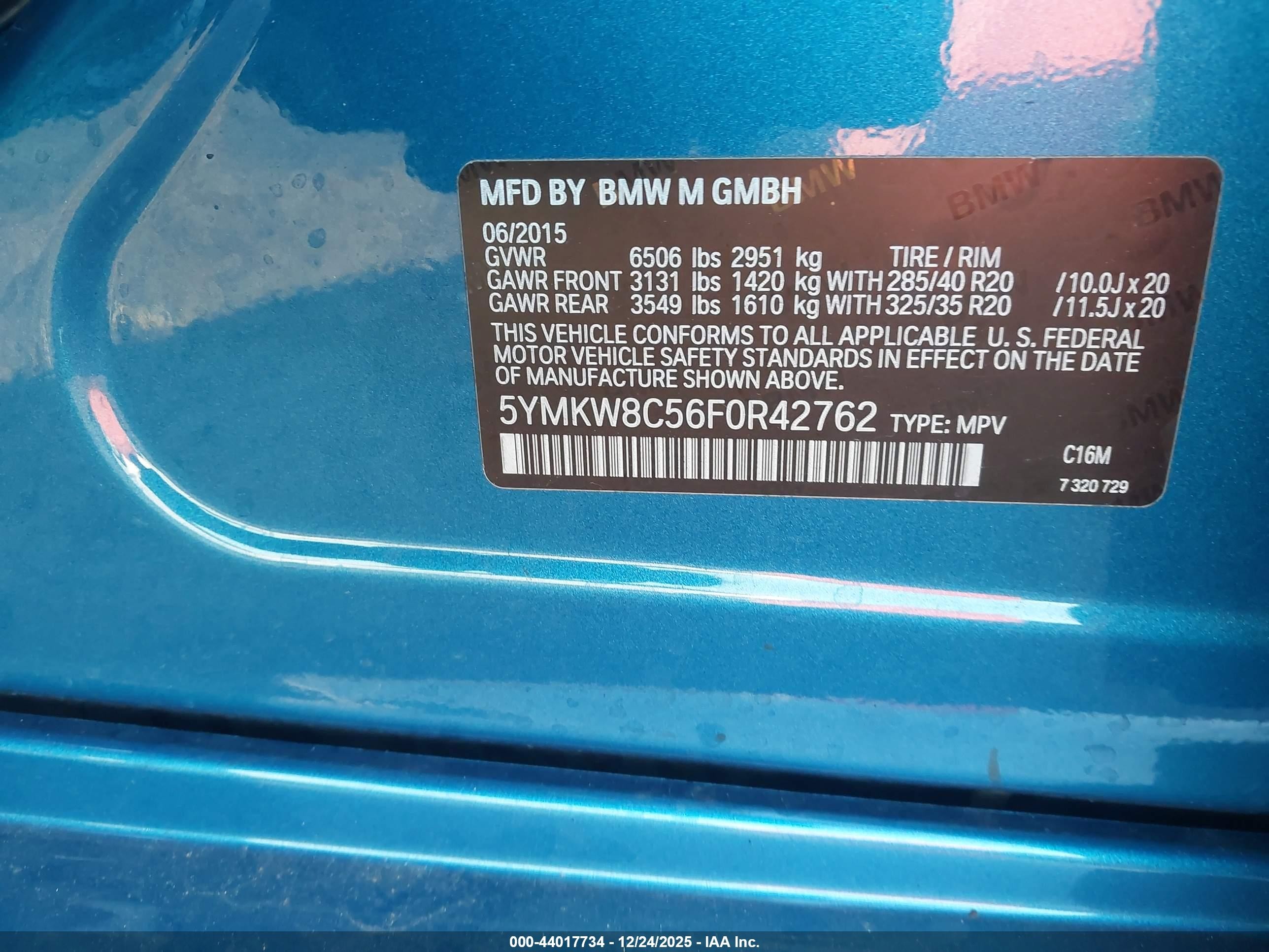 2015 Bmw X6 M   Light Blue vin: 5YMKW8C56F0R42762