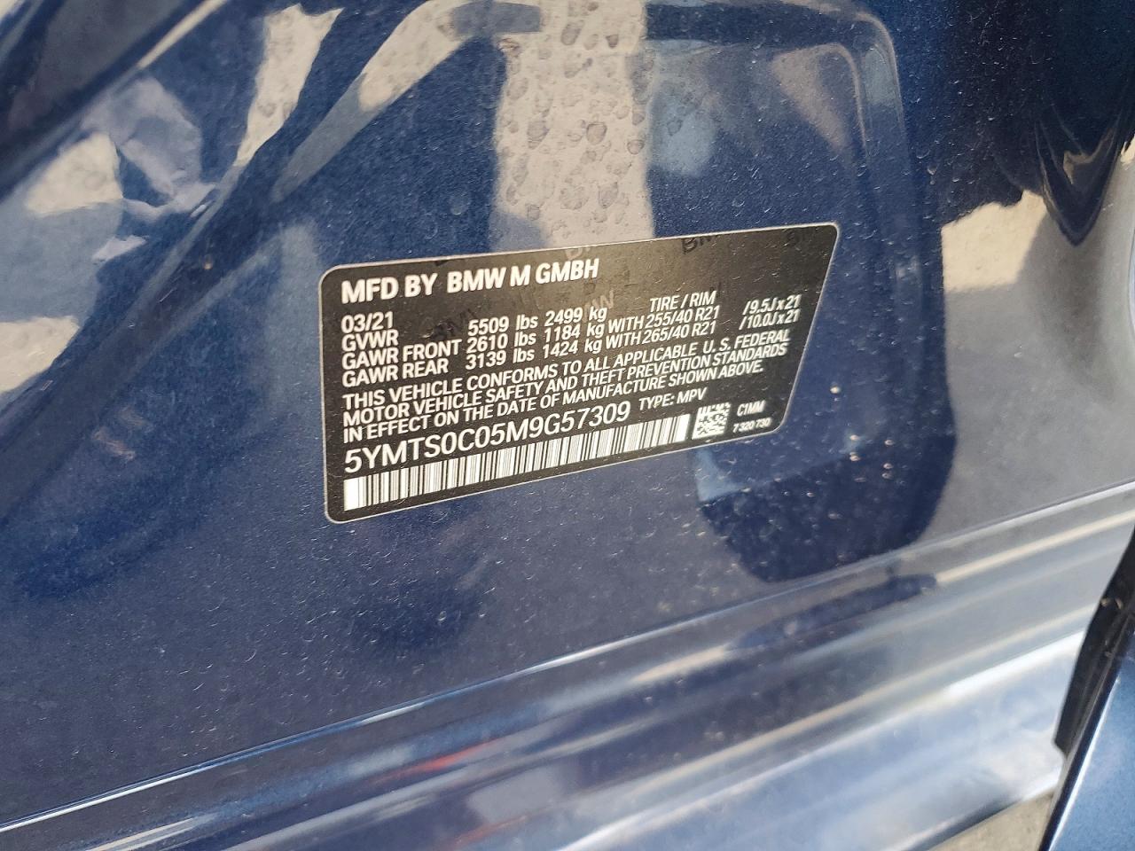 2021 Bmw X3 M Competition Blue vin: 5YMTS0C05M9G57309