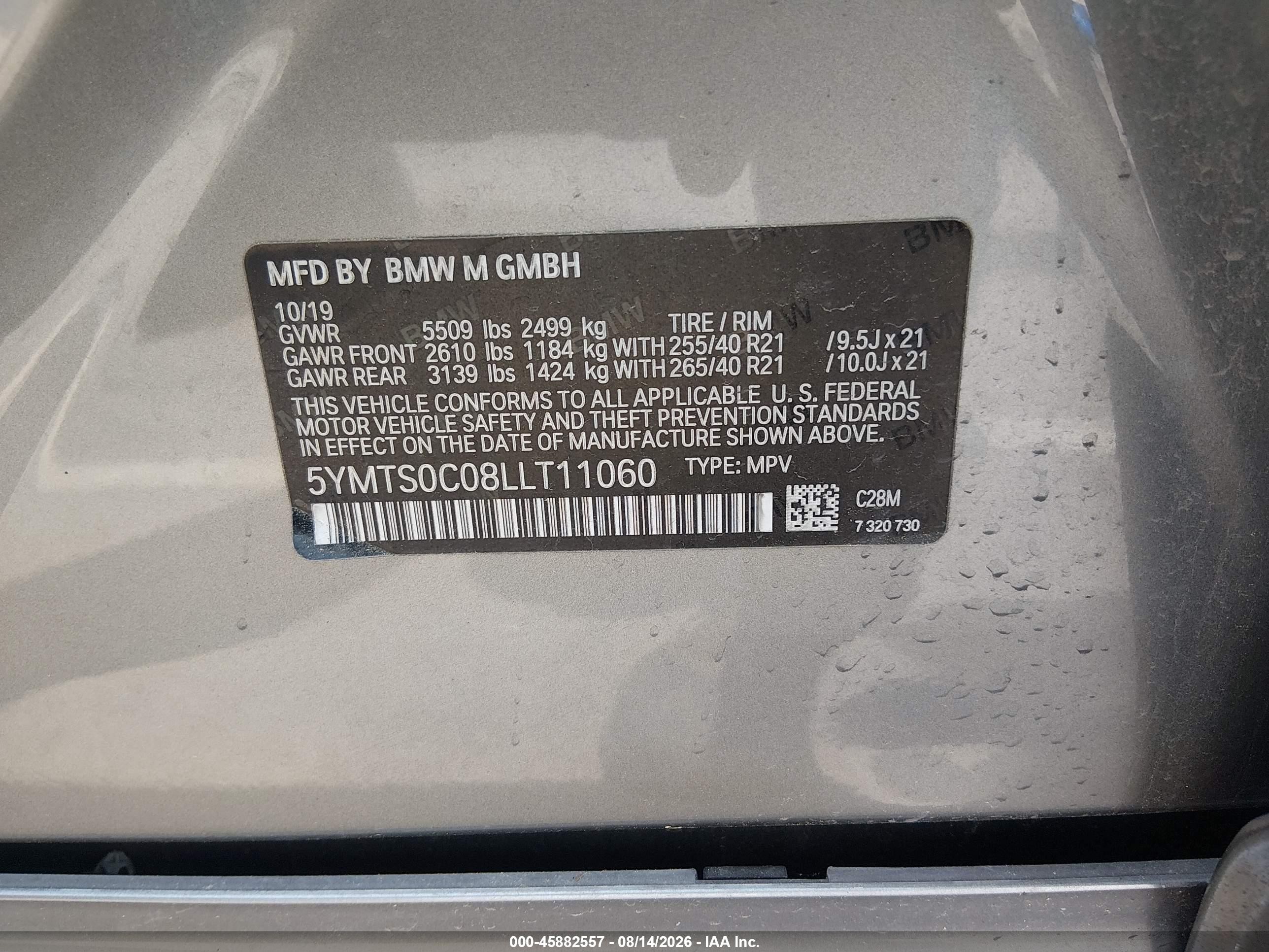 2020 Bmw X3 M   Серебряный vin: 5YMTS0C08LLT11060