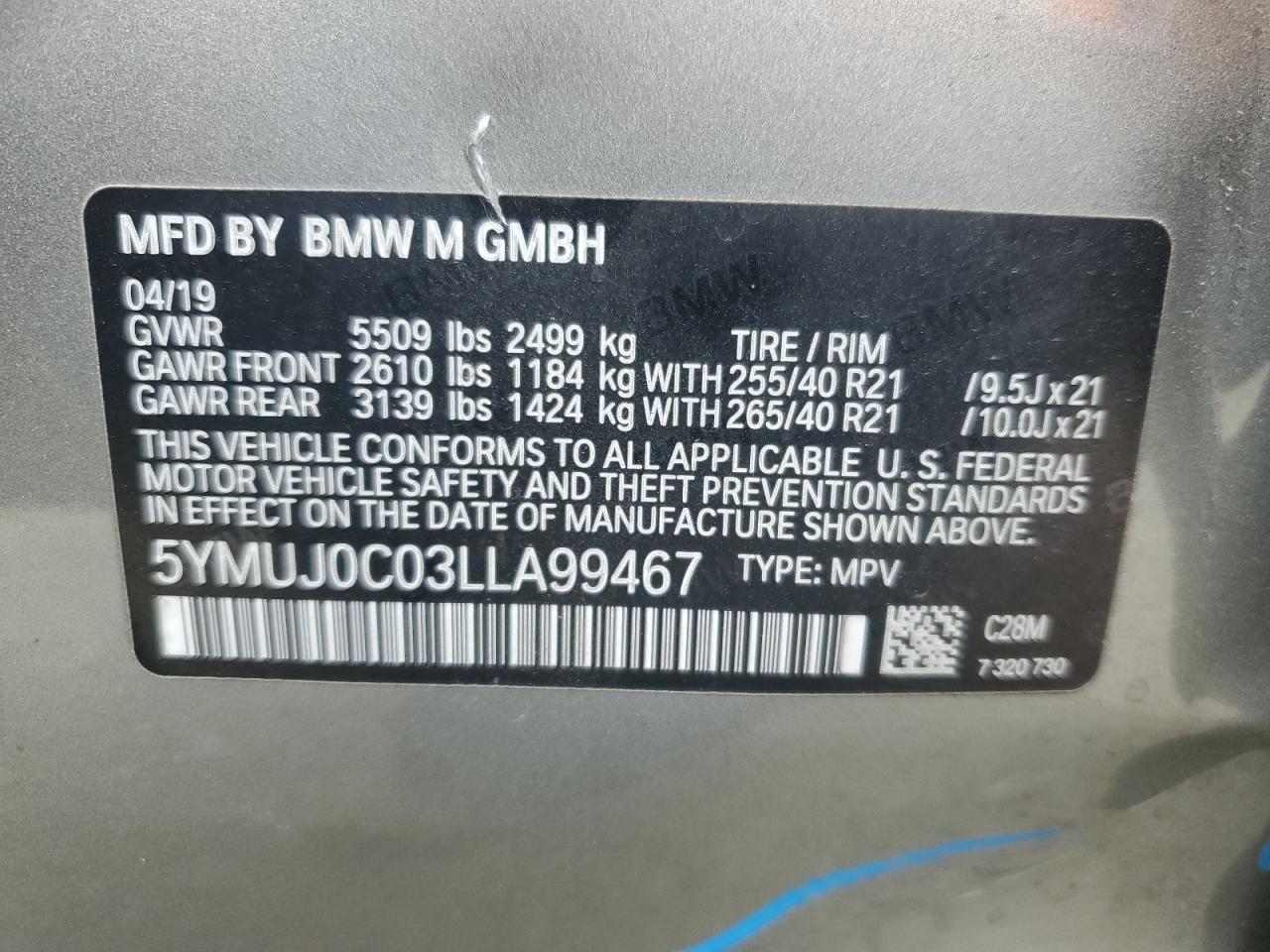 2020 Bmw X4 M Competition Gray vin: 5YMUJ0C03LLA99467