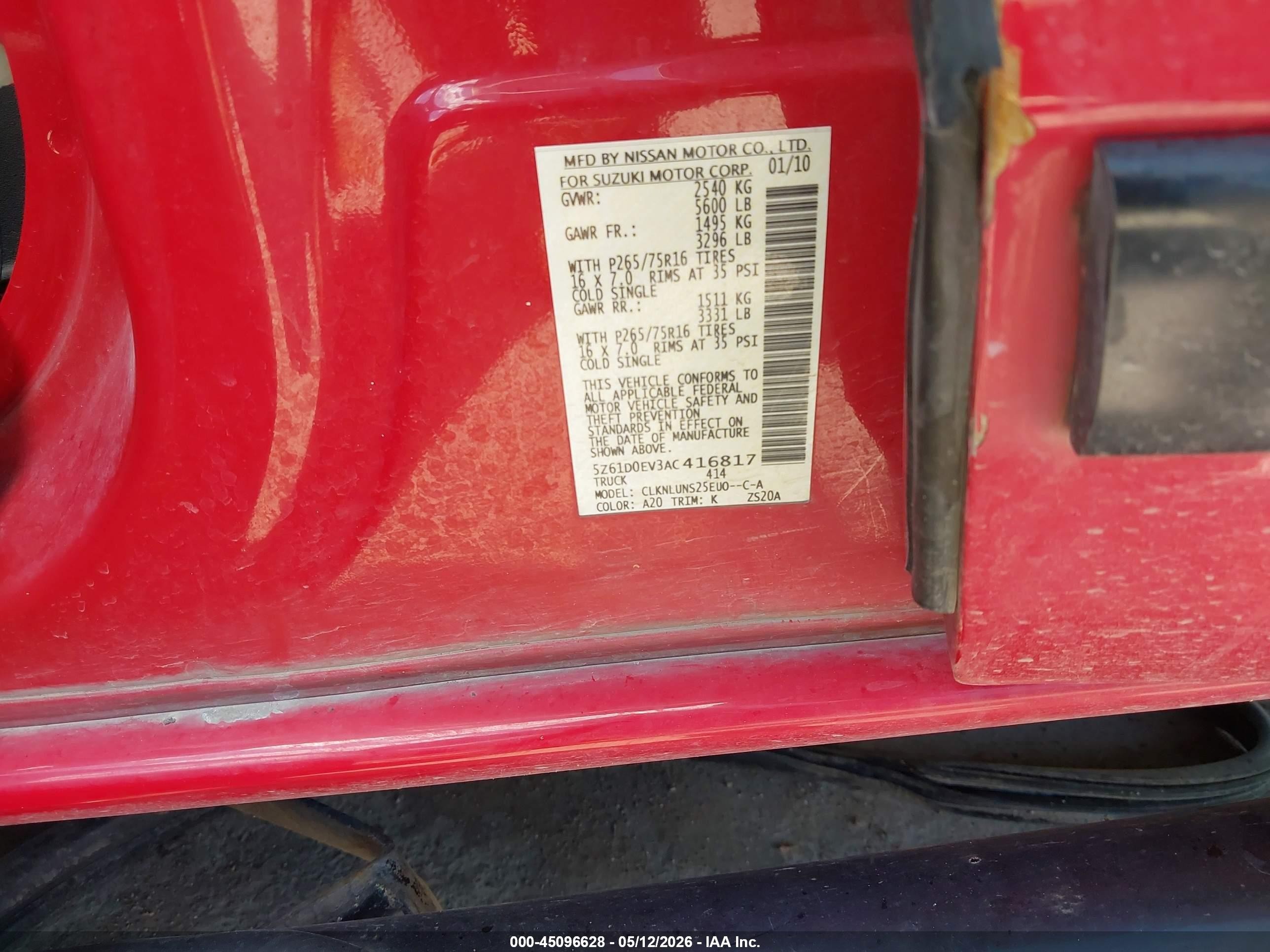 2010 Suzuki Equator Rmz-4 Red vin: 5Z61D0EV3AC416817