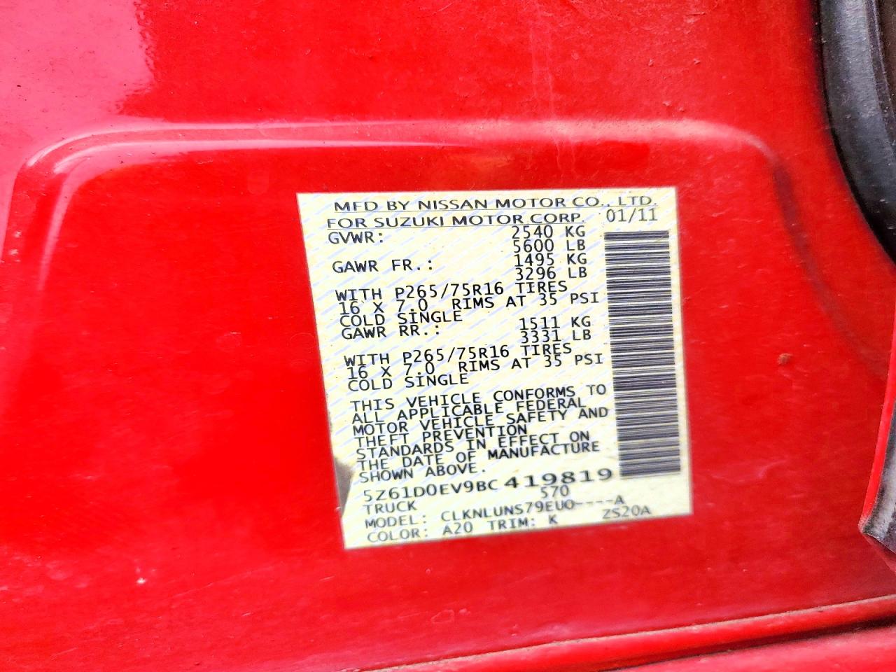 2011 Suzuki Equator Rmz-4 Red vin: 5Z61D0EV9BC419819