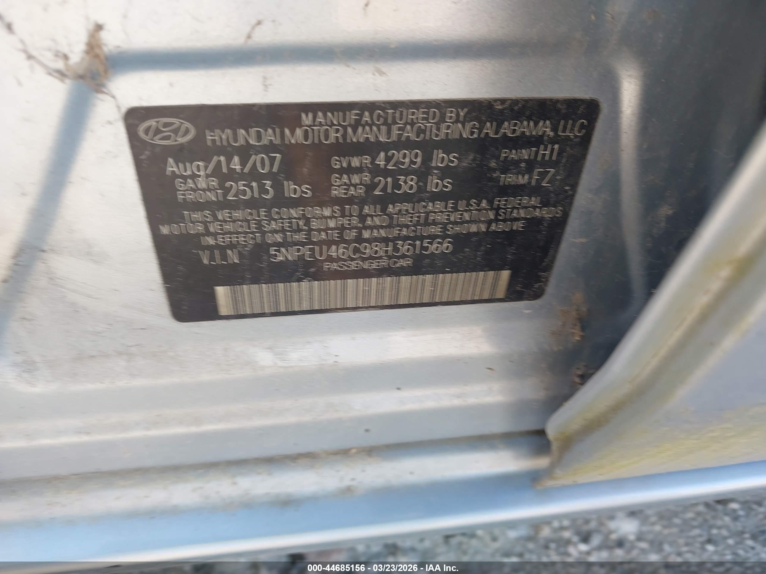 2008 Hyundai Sonata Limited/se Blue vin: 5npeu46c98h361566