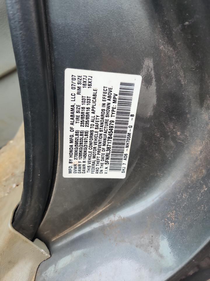 2007 Honda Odyssey Exl Gray vin: 5FNRL38717B454979