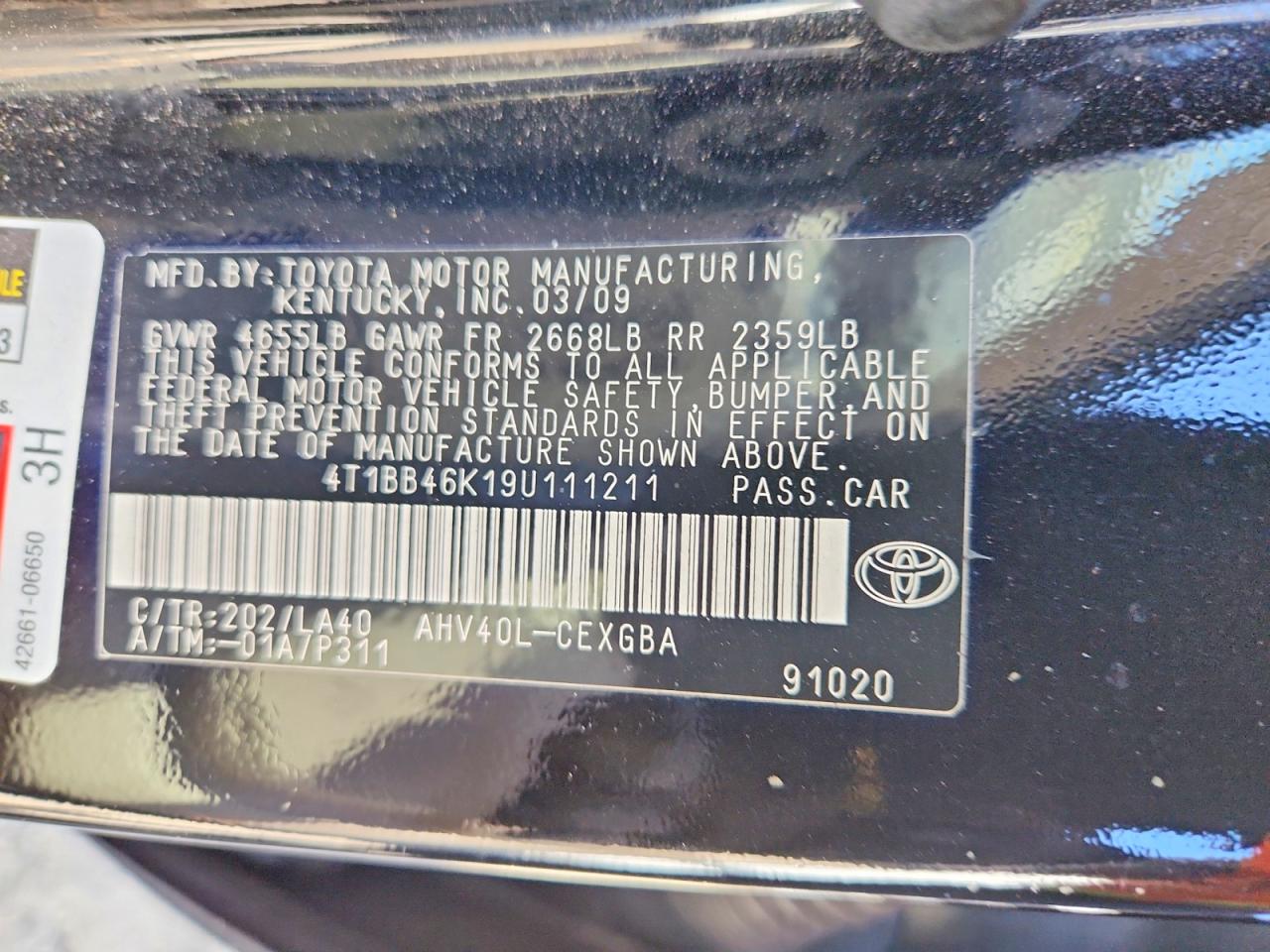 2009 Toyota Camry Hybrid Black vin: 4T1BB46K19U111211