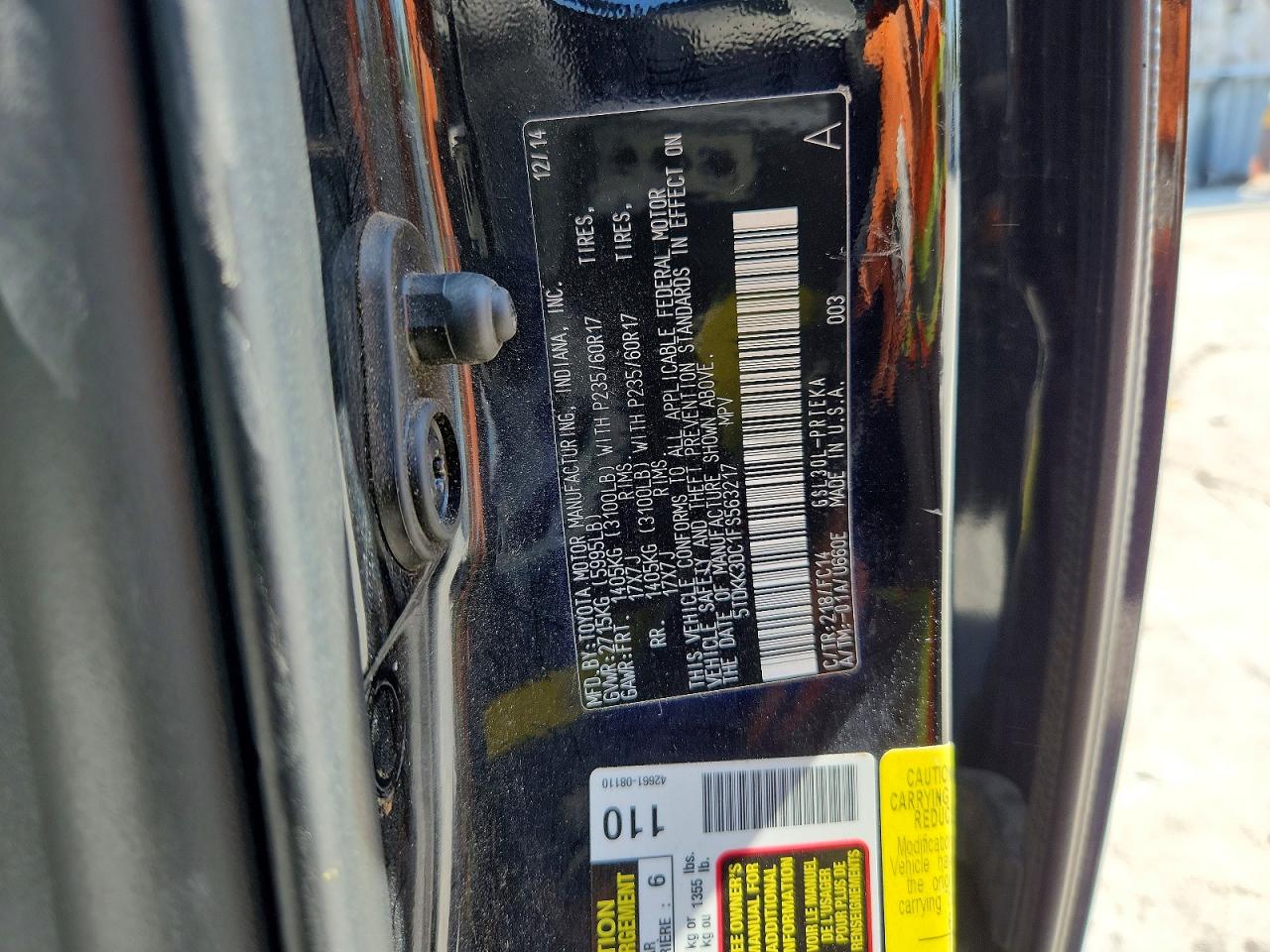 2015 Toyota Sienna Le Черный vin: 5TDKK3DC1FS563217