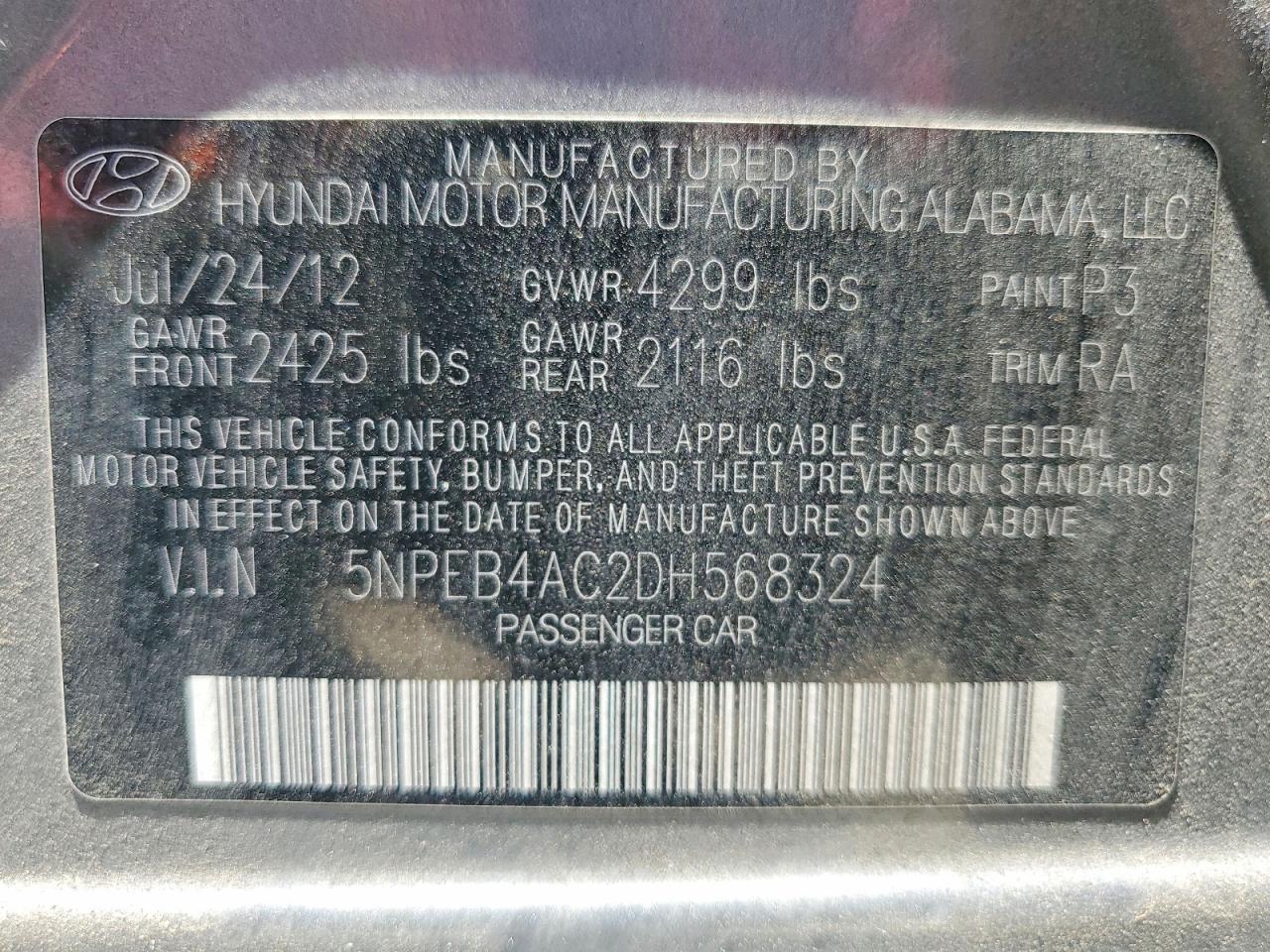 2013 Hyundai Sonata Gls Gray vin: 5NPEB4AC2DH568324
