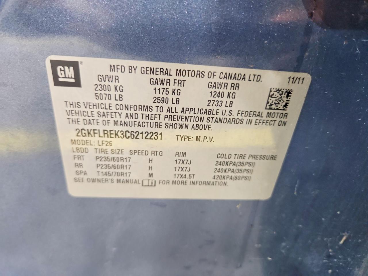 2012 Gmc Terrain Sle Blue vin: 2GKFLREK3C6212231