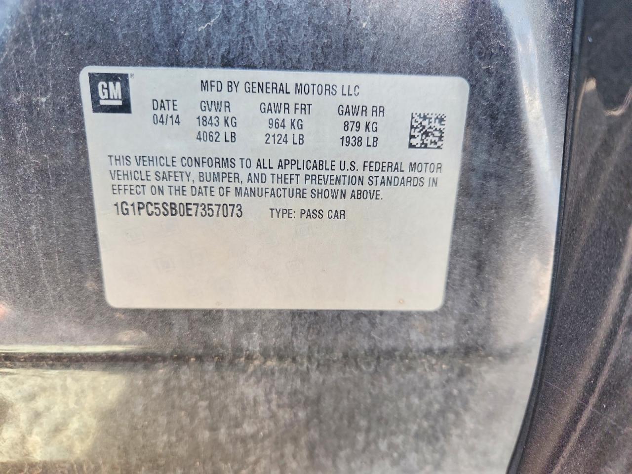 2014 Chevrolet Cruze Gray vin: 1G1PC5SB0E7357073