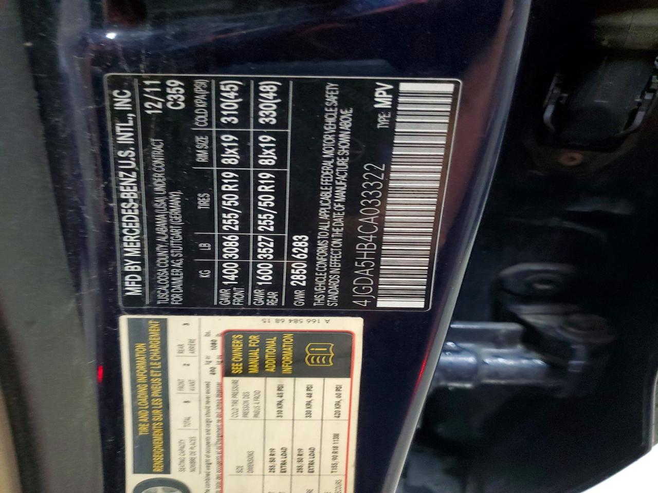 2012 Mercedes-benz Ml 350 4matic Blue vin: 4JGDA5HB4CA033322