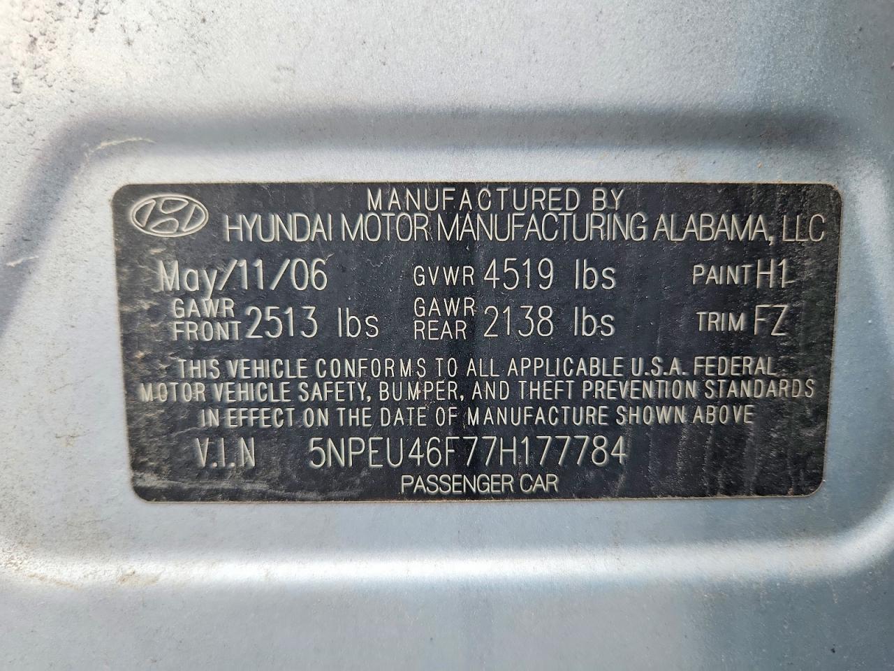 2007 Hyundai Sonata Se Blue vin: 5NPEU46F77H177784