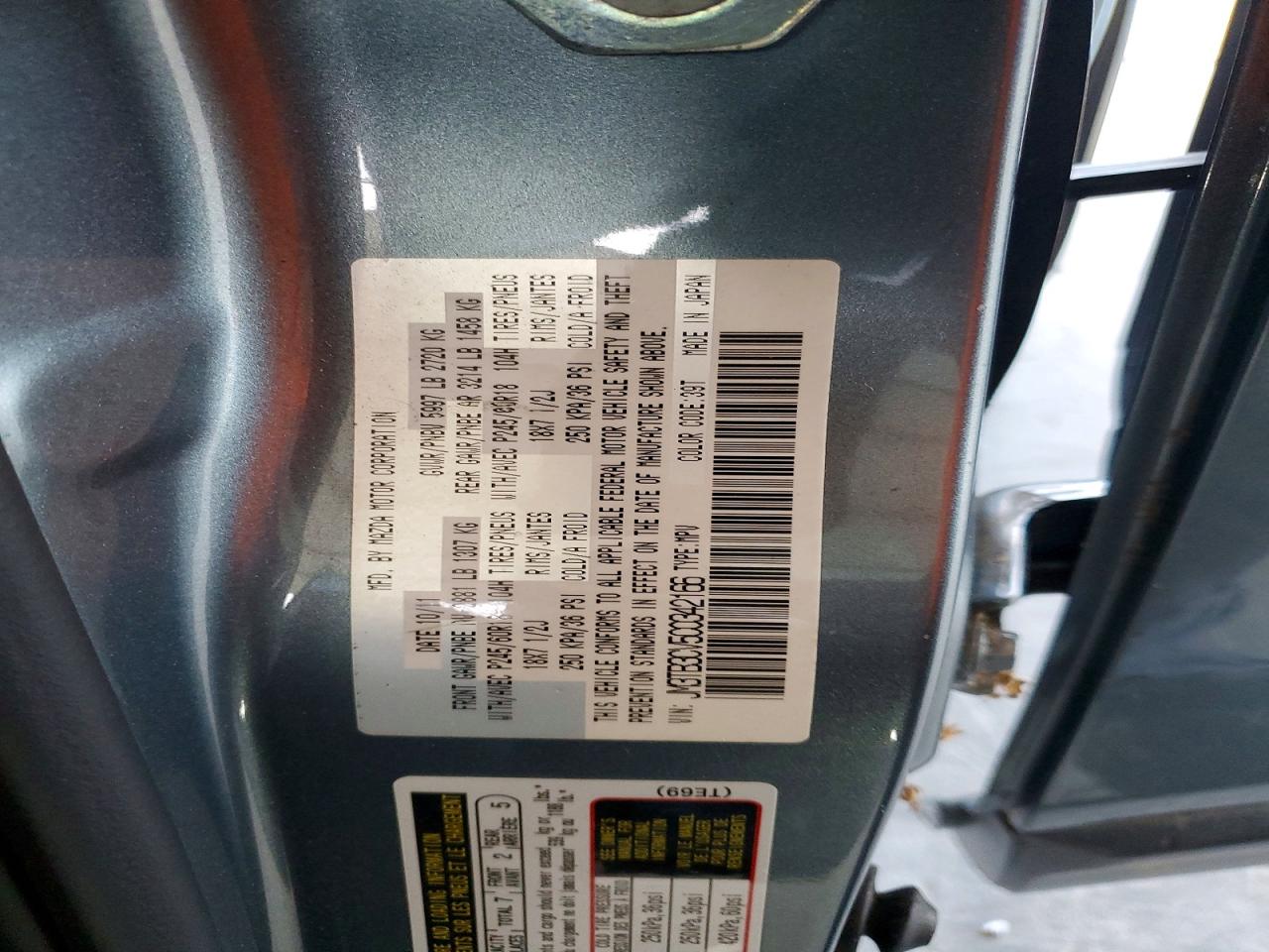 2012 Mazda Cx-9 Teal vin: JM3TB3CV5C0342166