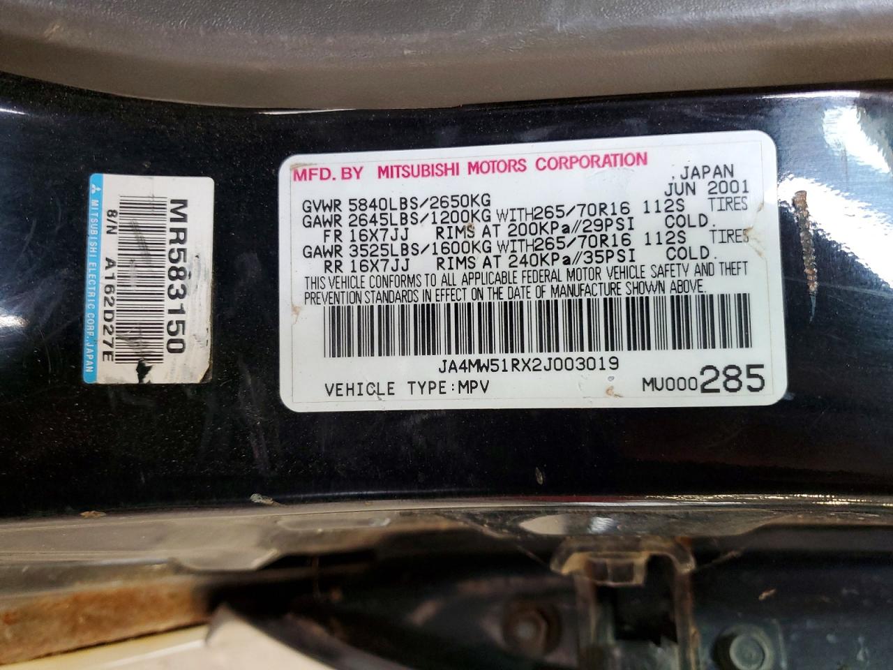 2002 Mitsubishi Montero Limited Black vin: JA4MW51RX2J003019