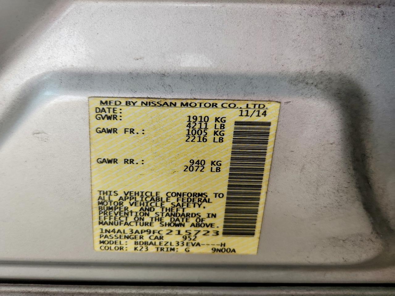 2015 Nissan Altima 2.5 S Silver vin: 1N4AL3AP9FC215723