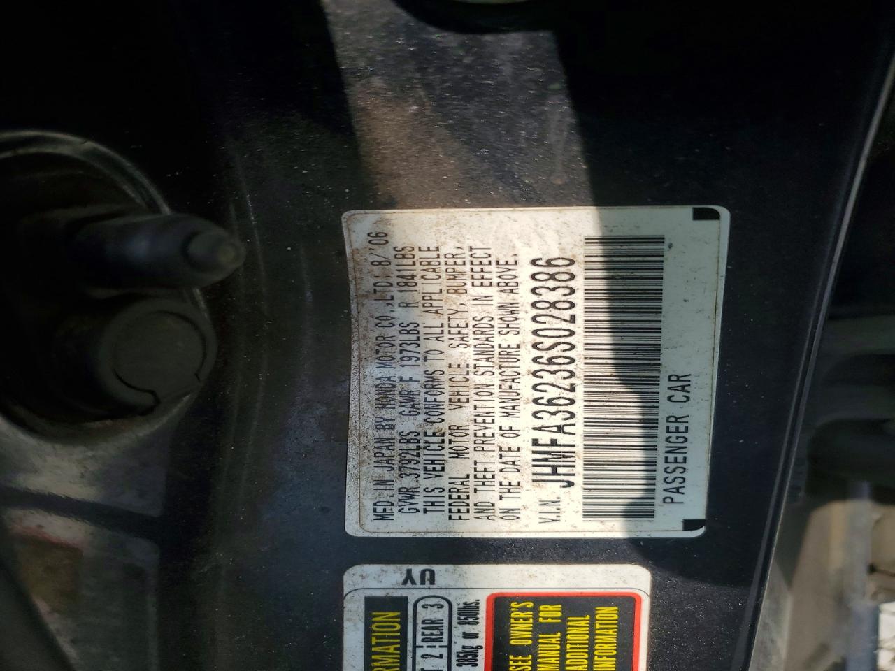 2006 Honda Civic Hybrid Blue vin: JHMFA36236S028386