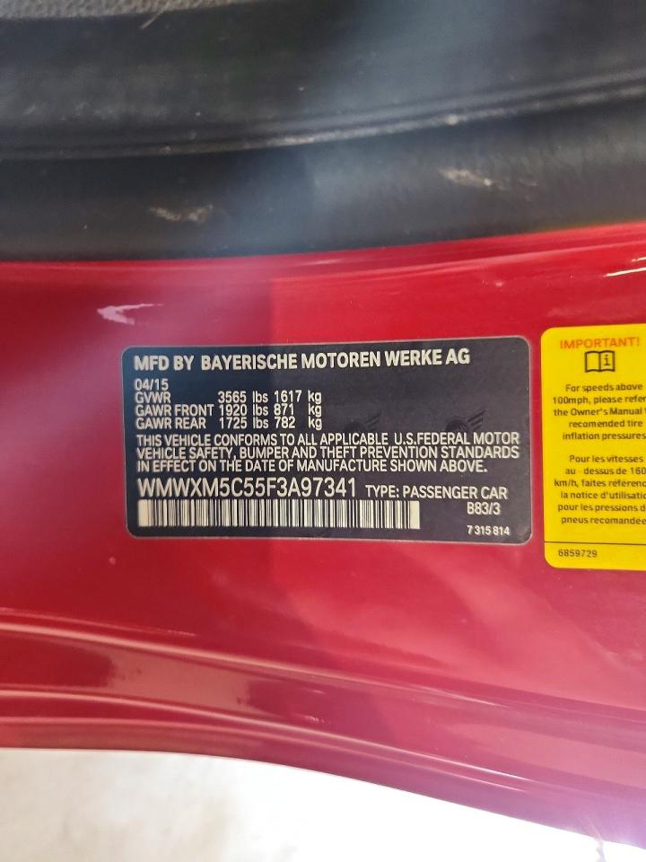 2015 Mini Cooper Red vin: WMWXM5C55F3A97341