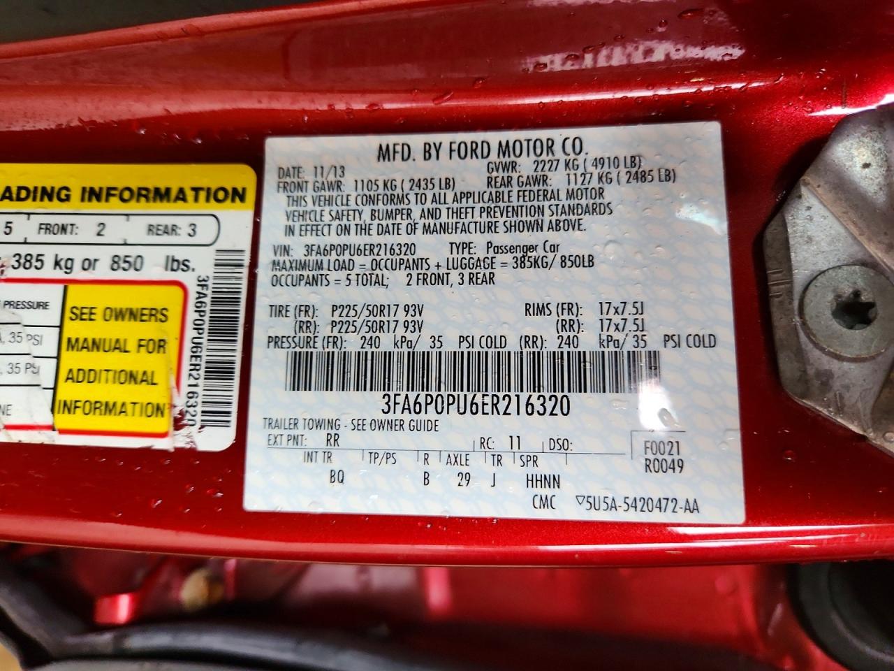 2014 Ford Fusion Se Phev Красный vin: 3FA6P0PU6ER216320