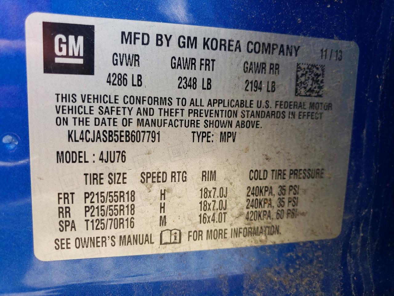 2014 Buick Encore Blue vin: KL4CJASB5EB607791