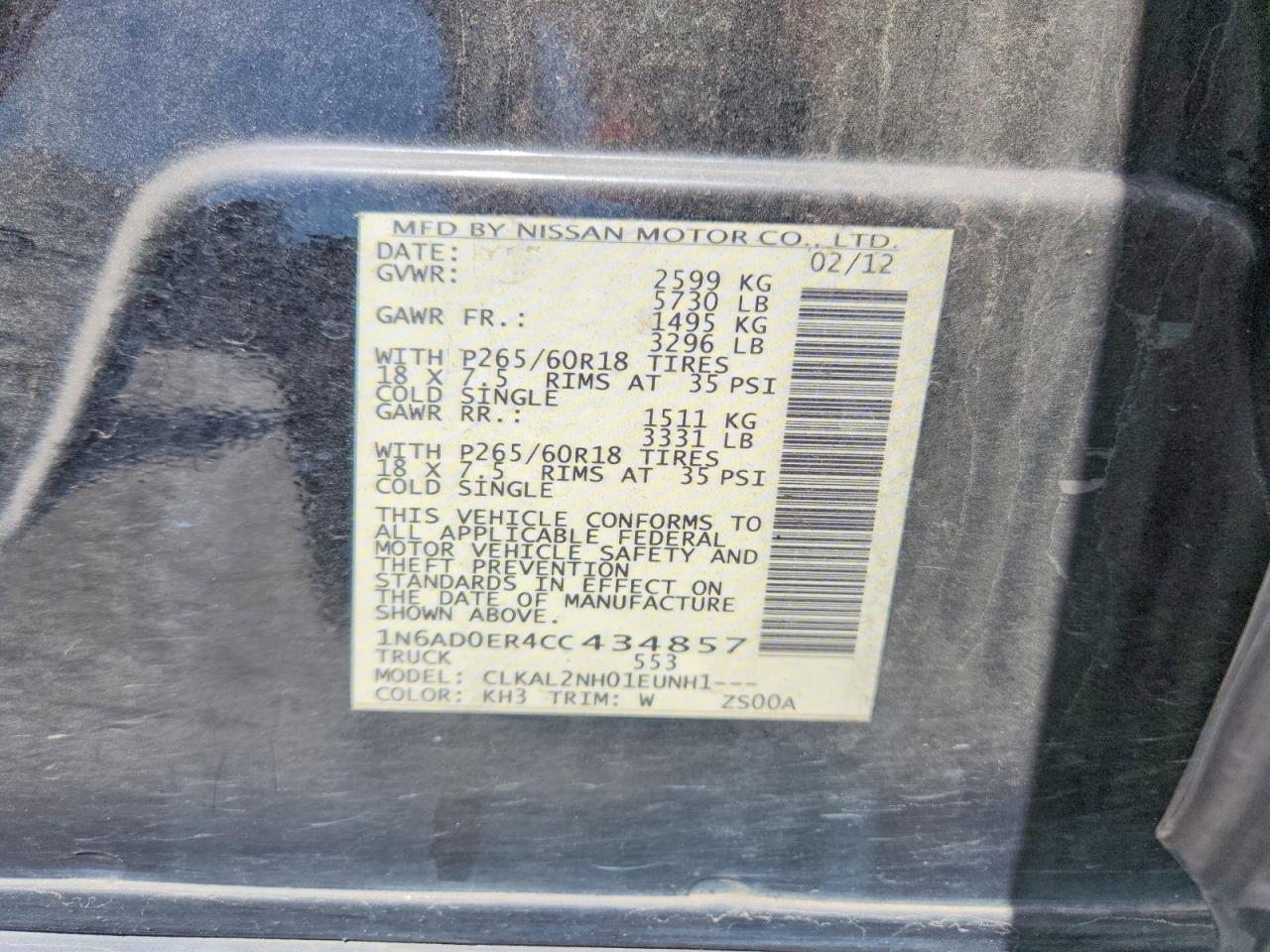 2012 Nissan Frontier S Black vin: 1N6AD0ER4CC434857