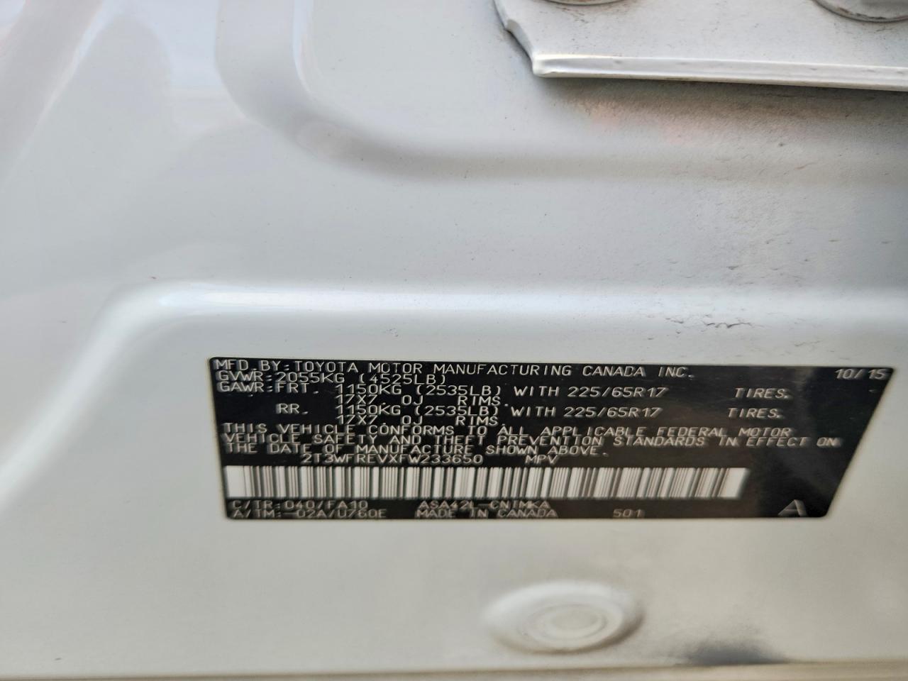 2015 Toyota Rav4 Xle White vin: 2T3WFREVXFW233650