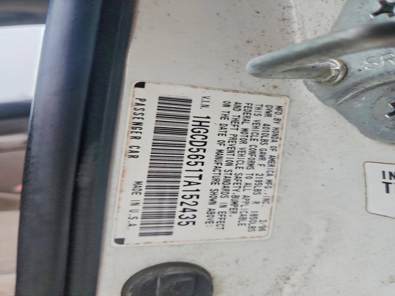 1996 Honda Accord Ex White vin: 1HGCD5651TA152435
