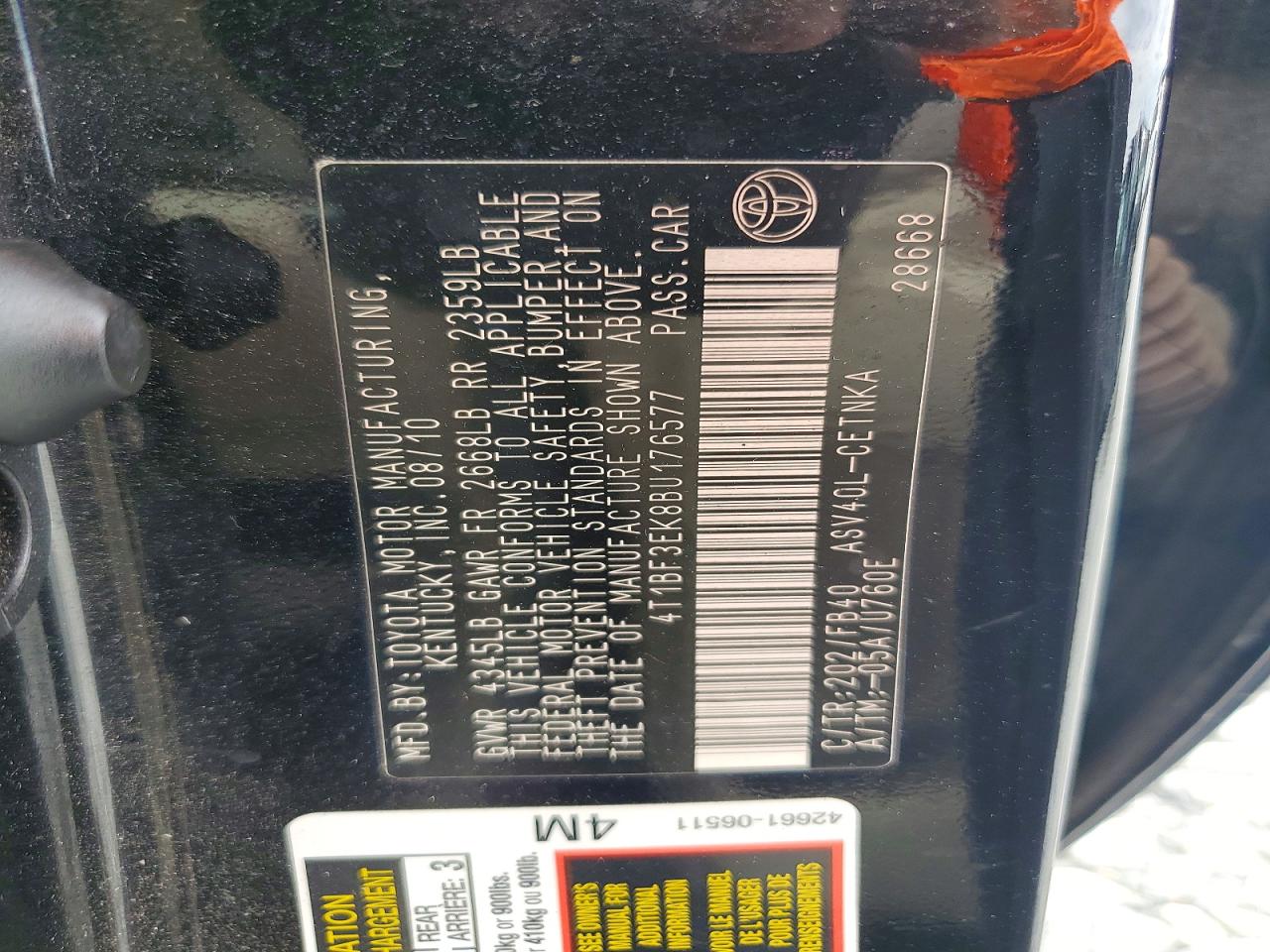 2011 Toyota Camry Le Black vin: 4T1BF3EK8BU176577