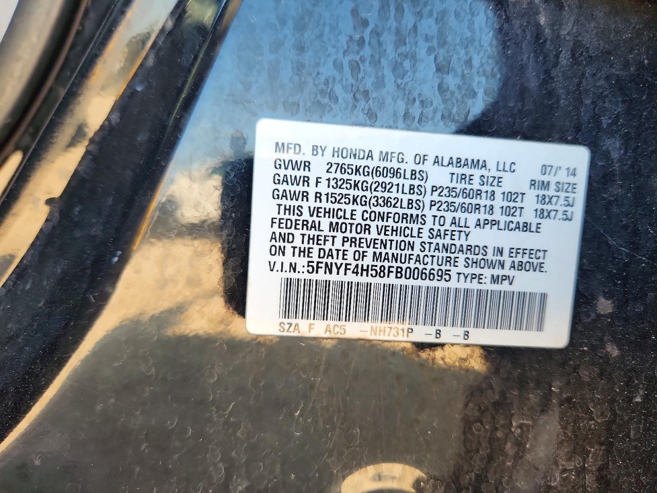2015 Honda Pilot Exl Black vin: 5FNYF4H58FB006695