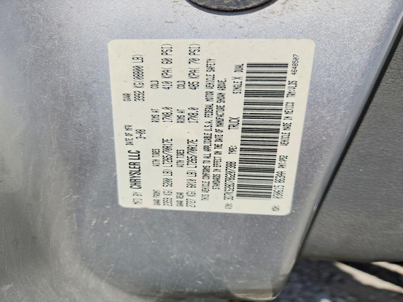 2008 Dodge Ram 2500 St Silver vin: 3D7KS28D78G207388