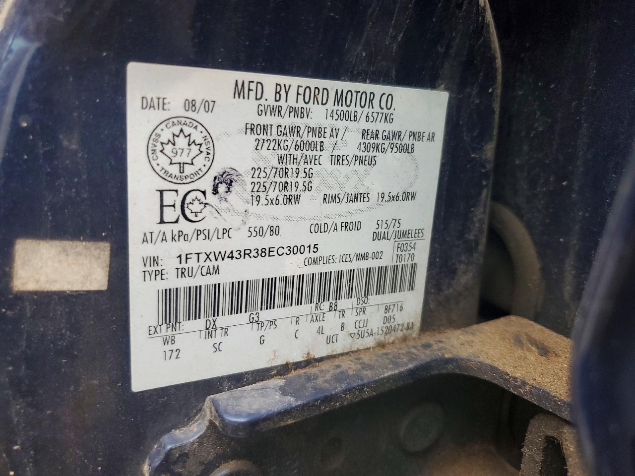 2008 Ford F450 Super Duty Blue vin: 1FTXW43R38EC30015
