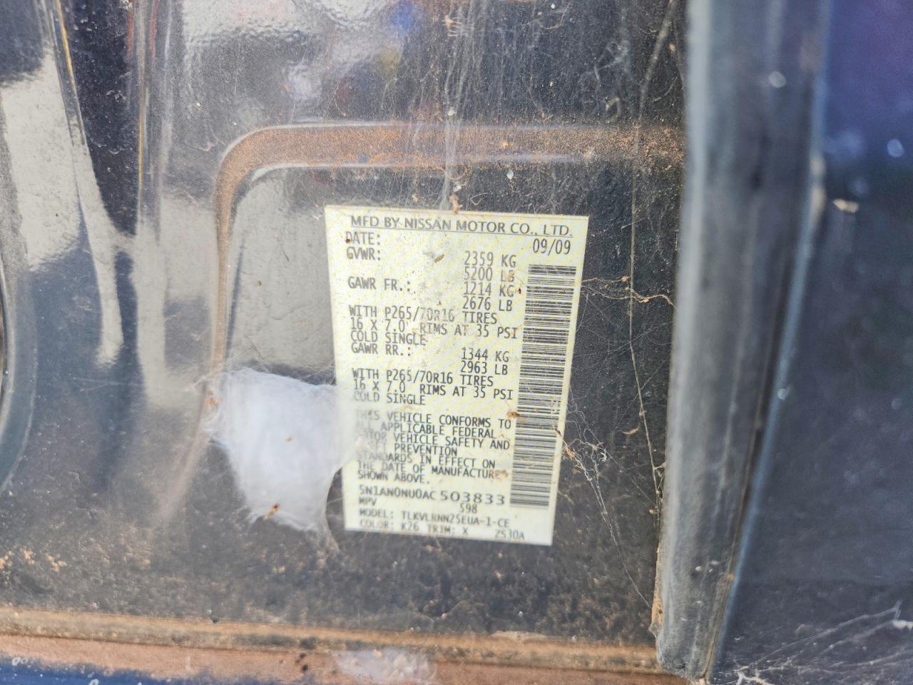 2010 Nissan Xterra X Charcoal vin: 5N1AN0NU0AC503833