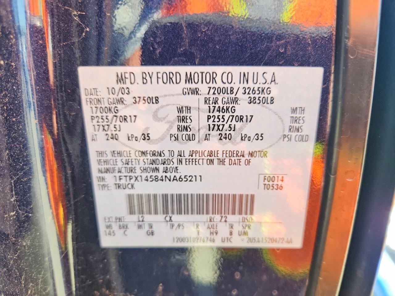 2004 Ford F150 Blue vin: 1FTPX14584NA65211